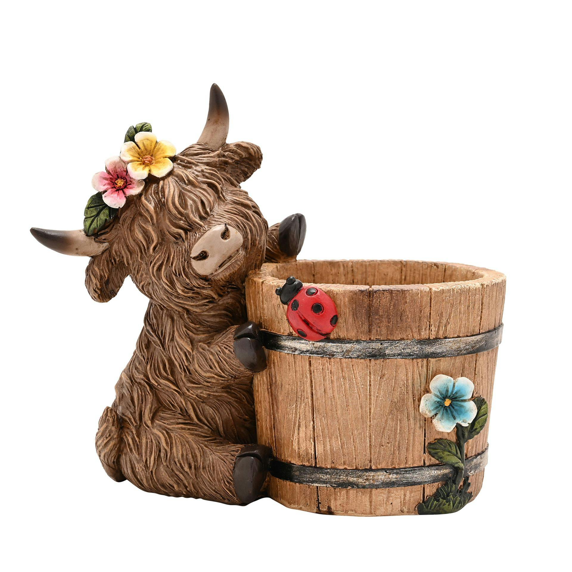 Country Living Brown Highland Cow Planter