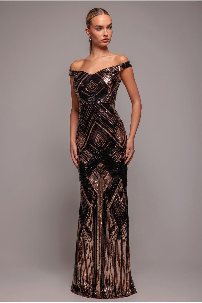Goddiva Black Geometric Sequin Sleeveless Maxi - By - 10