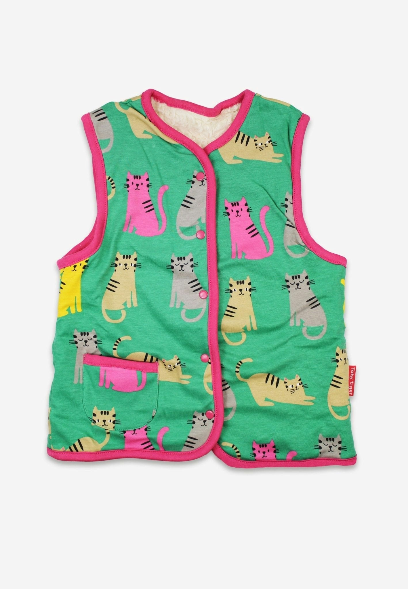 Toby Tiger Organic Kitten Print Reversible Gilet - 6-7Y / 122Cm