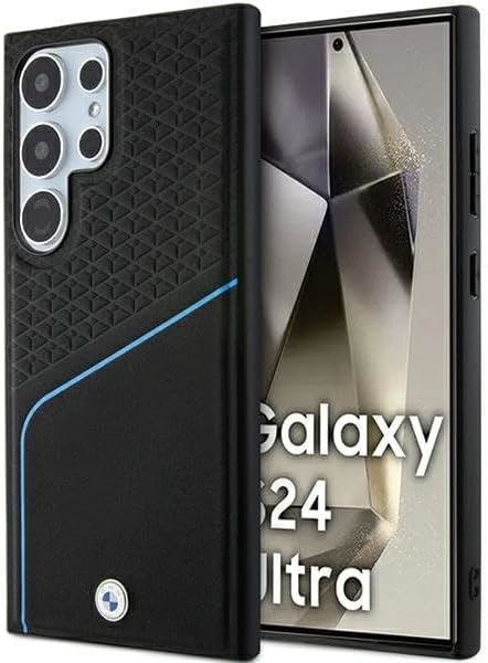 Bmw Black Signature Leather Textured And Line With Magsafe Hard Case For Samsung Galaxy S24 Ultra 6.8" - Bmhms24l23rdclk