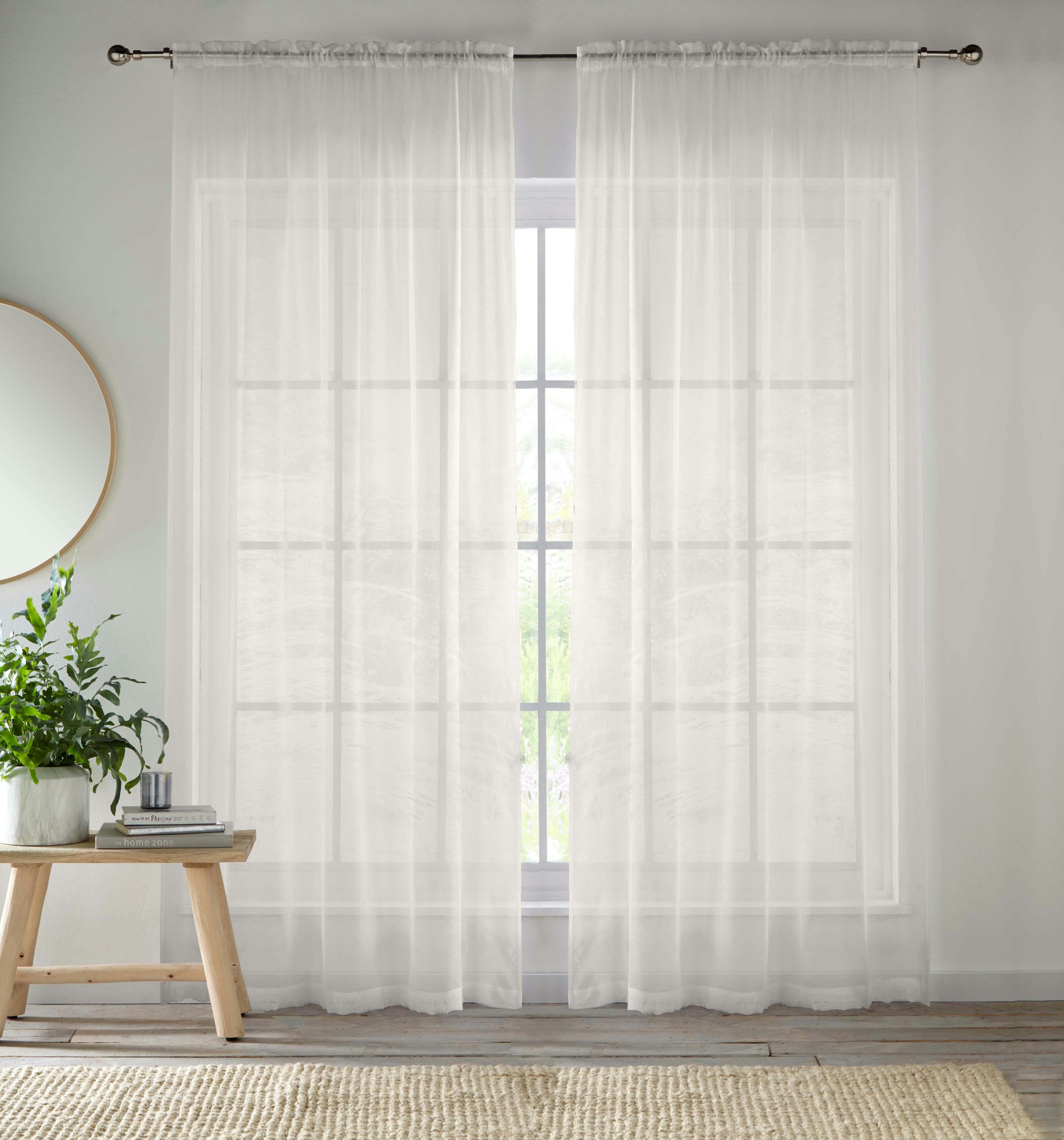 Rackhams Cream Plain Sheer Voile Panel Curtains Panel - Pair With Rod Pocket Header - 55" (140Cm) Width X 48" (122Cm) Drop