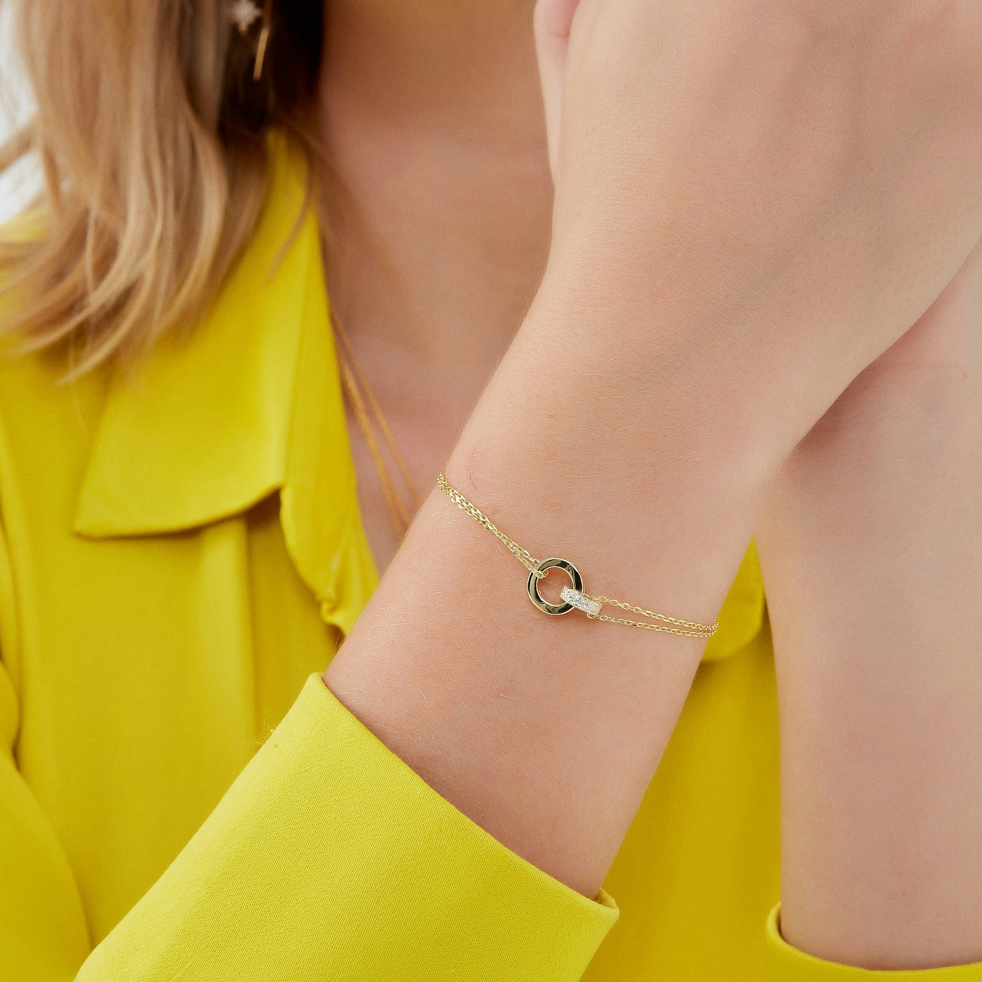 Spero London Silver/Gold Jewelled Interlink Bracelet Sterling In