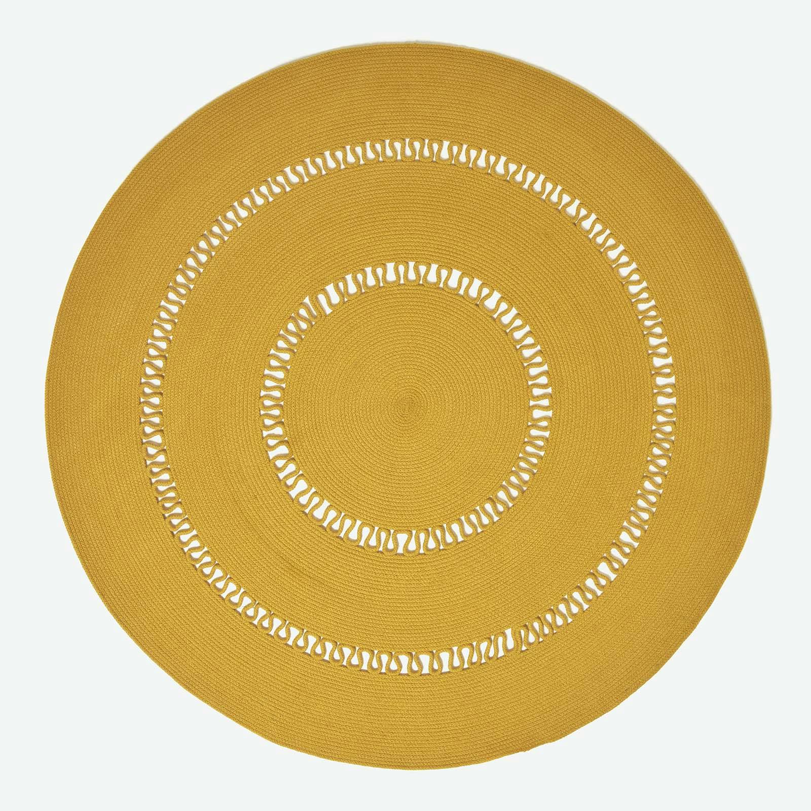 Homescapes Crochet Braided Rug - Mustard - 150 Cm Round