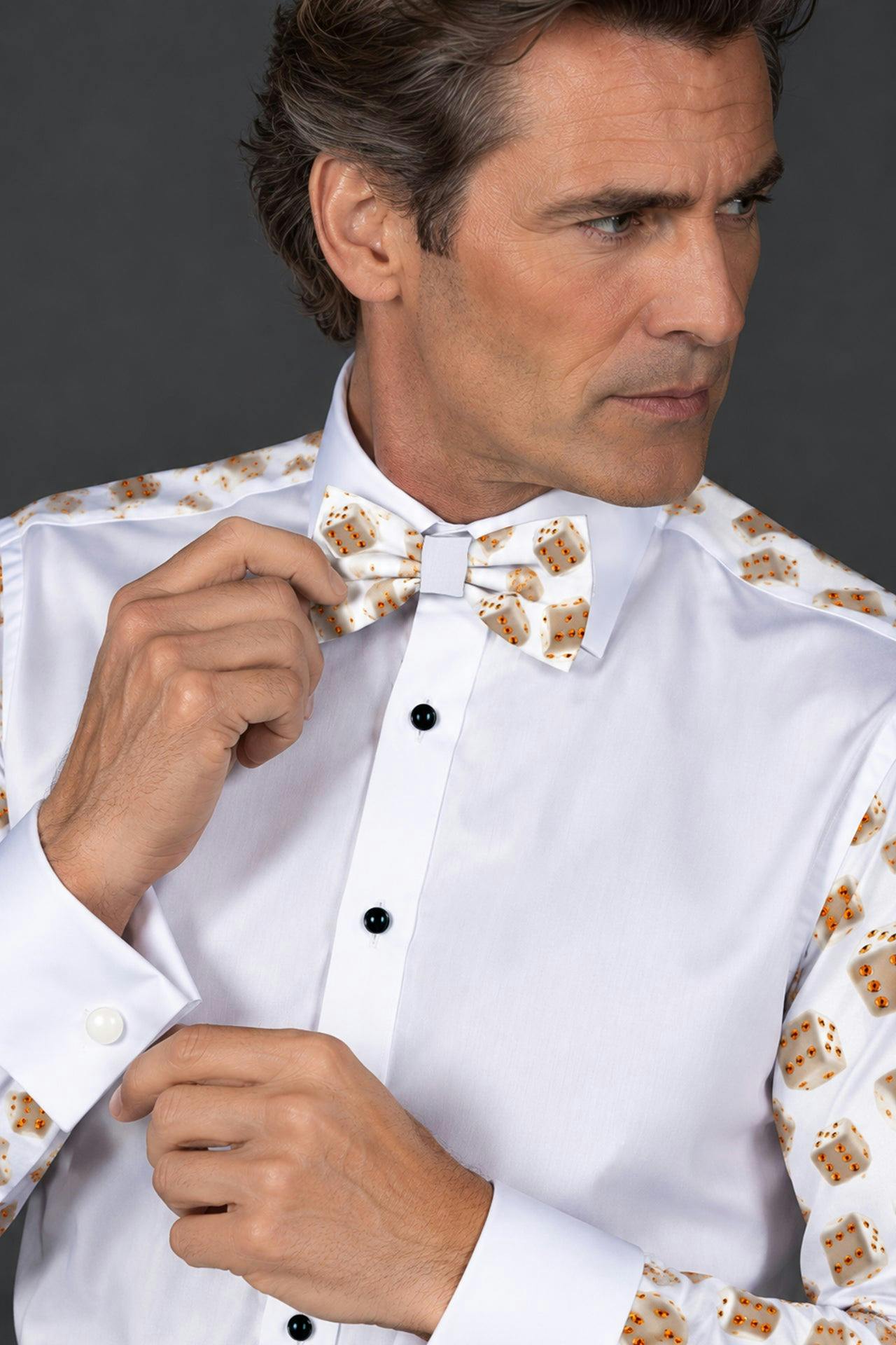 Claudio Lugli Men's White High Stakes Dice Tuxedo Shirt In | : Large - Image 2