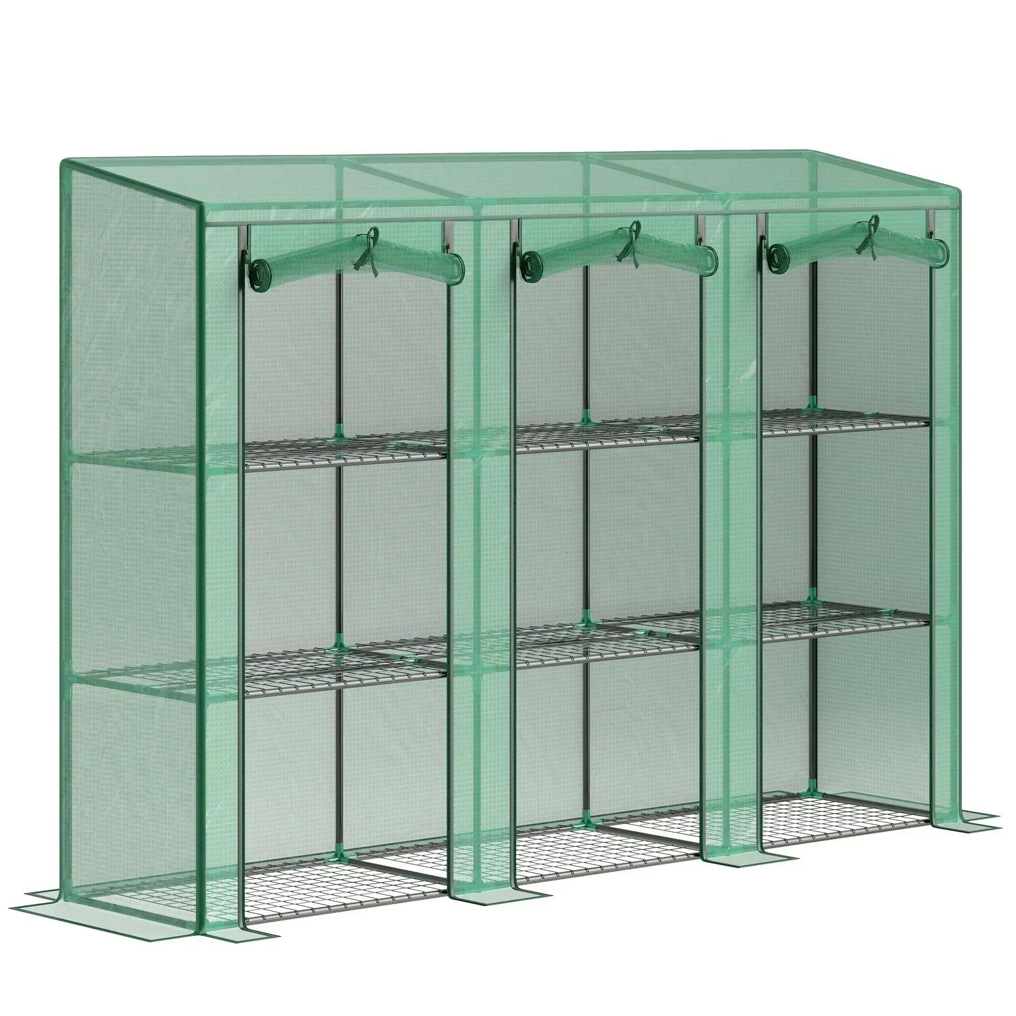 Outsunny Green 3 Tier Lean-To Mini House With Pe Cover, - 215L X 46W X 151H Cm - House - Image 4