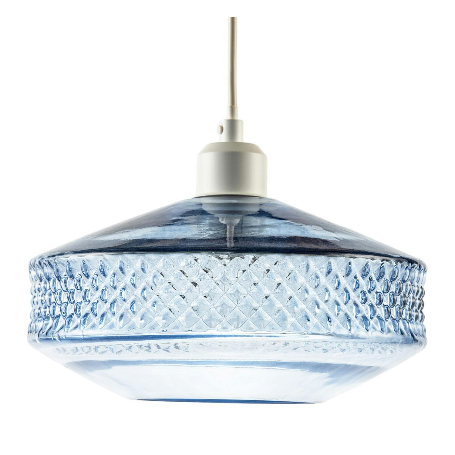 Rackhams Blue Glass Pendant Lighting Shade With Strip Of 3D Shaped Diamonds
