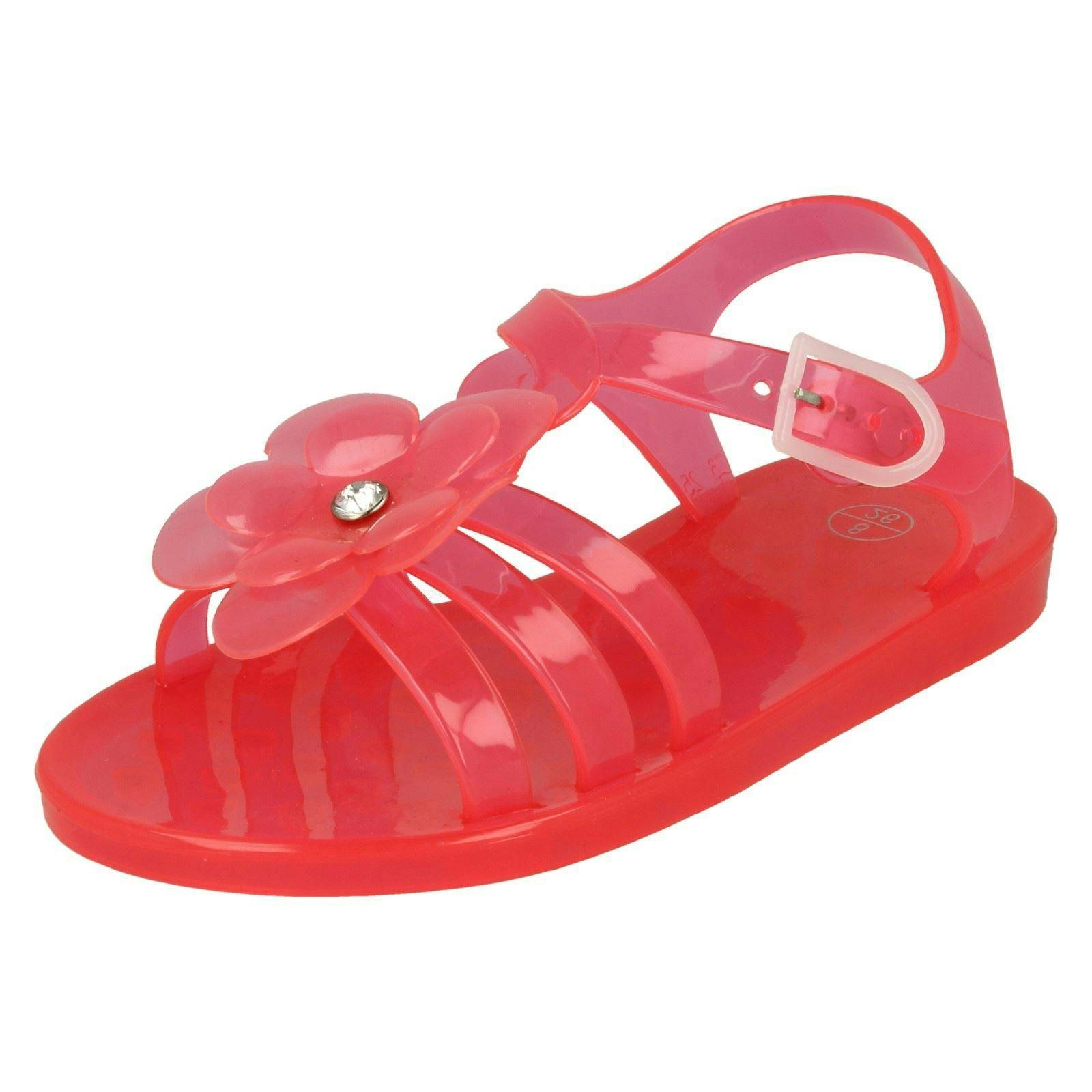 Spot On Girls Pink Flat Strappy T Bar Flower Trim Sandal - Uk 7 Infant