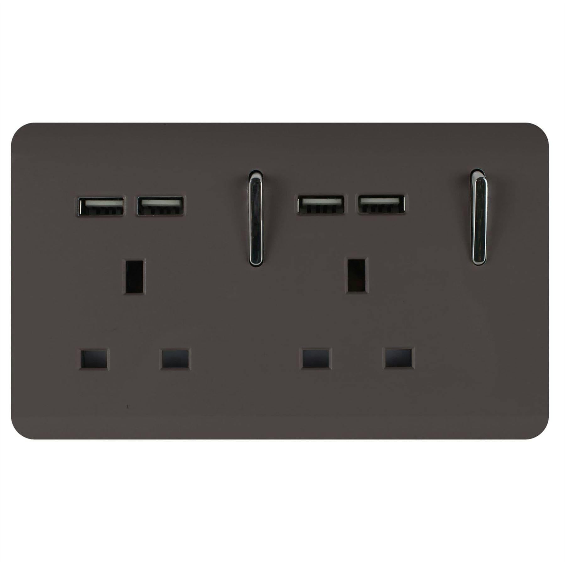 Trendi Switch Dark/Brown 2 Gang 4 Port Usb 2100Ma Plug Socket In Mocha - Image 4