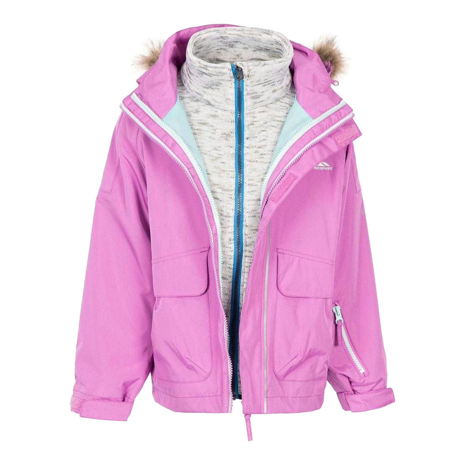 Trespass Pink Childrens/Kids Outshine 3 In 1 Waterproof Jacket - 7-8 Years - 100% Mixed
