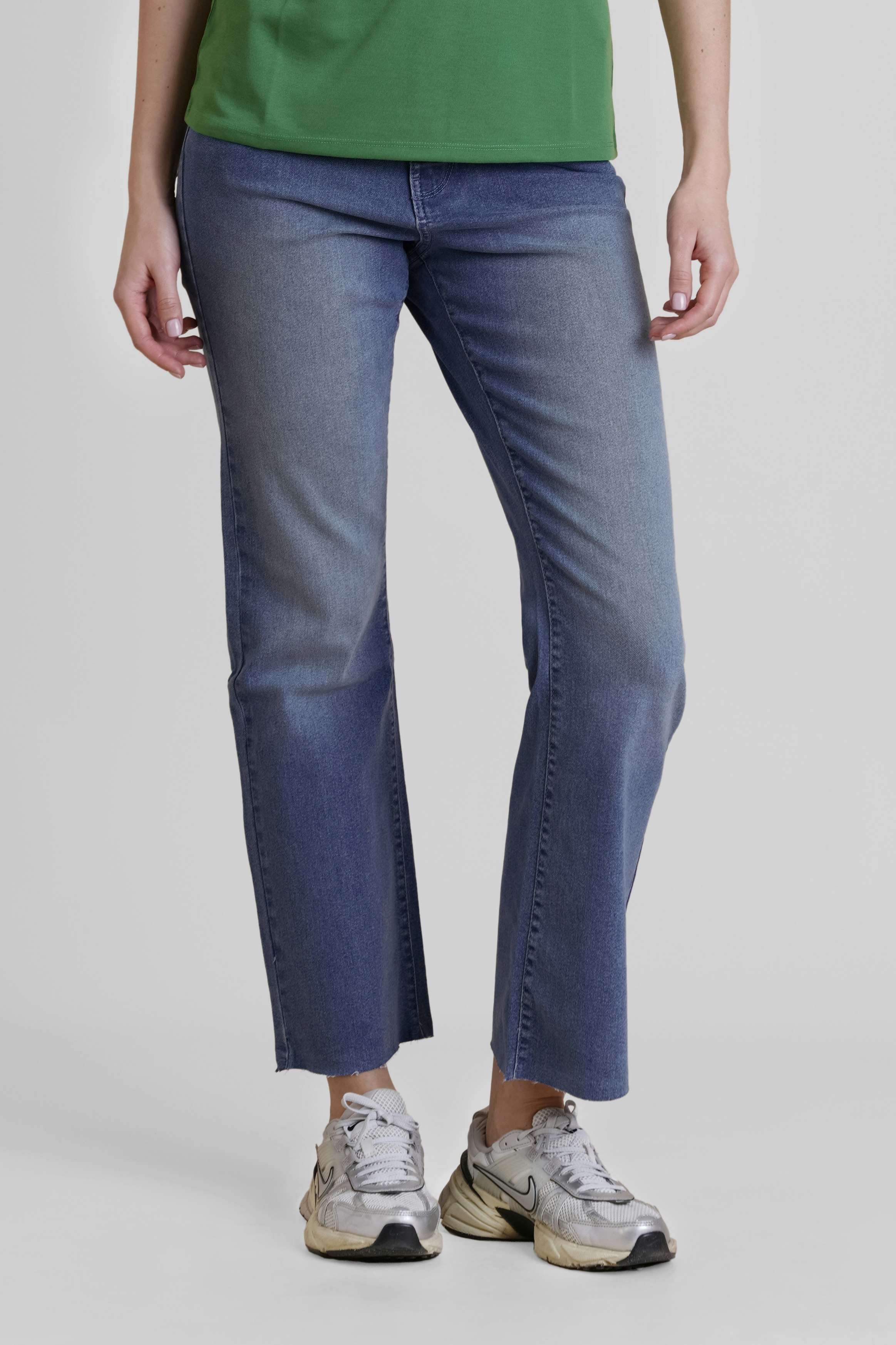 Enorsia Blue High Waist Raw Hem Flared Jeans - 8 - 80.3% Cotton, 18.7% Polyester, 1% Spandex - Deep