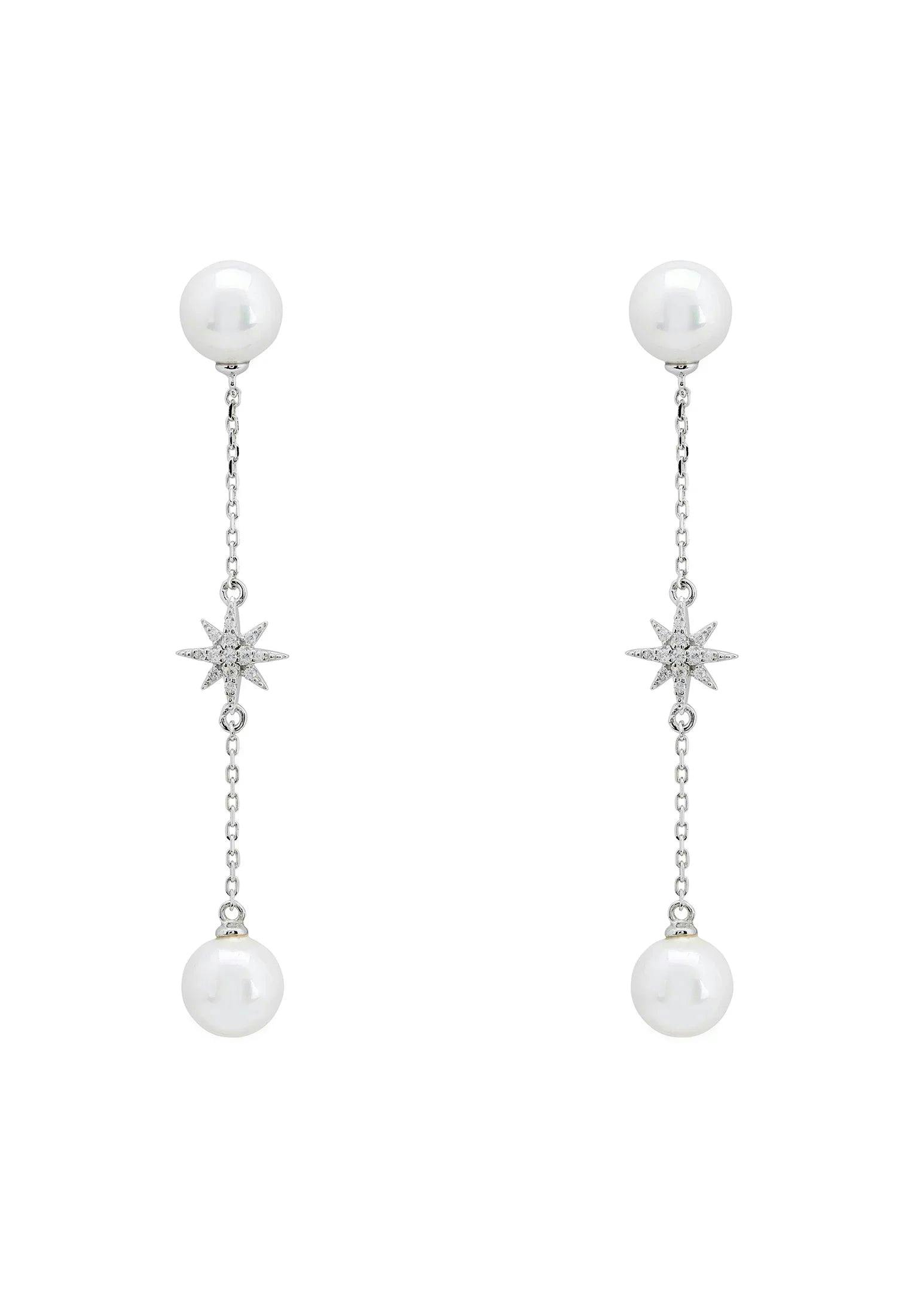 Latelita Silver Falling Star Pearl Drop Earrings
