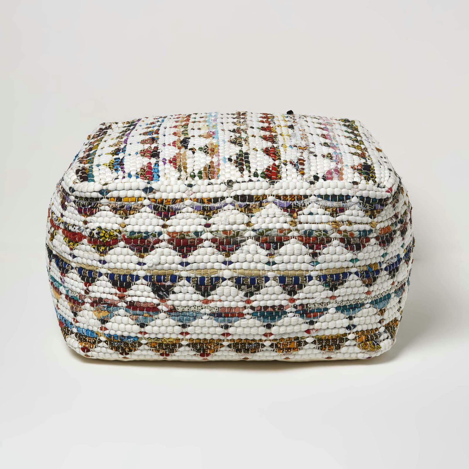 Homescapes Cream Chindi Design Bean Filled Pouffe - 60 X 60 X 30 Cm