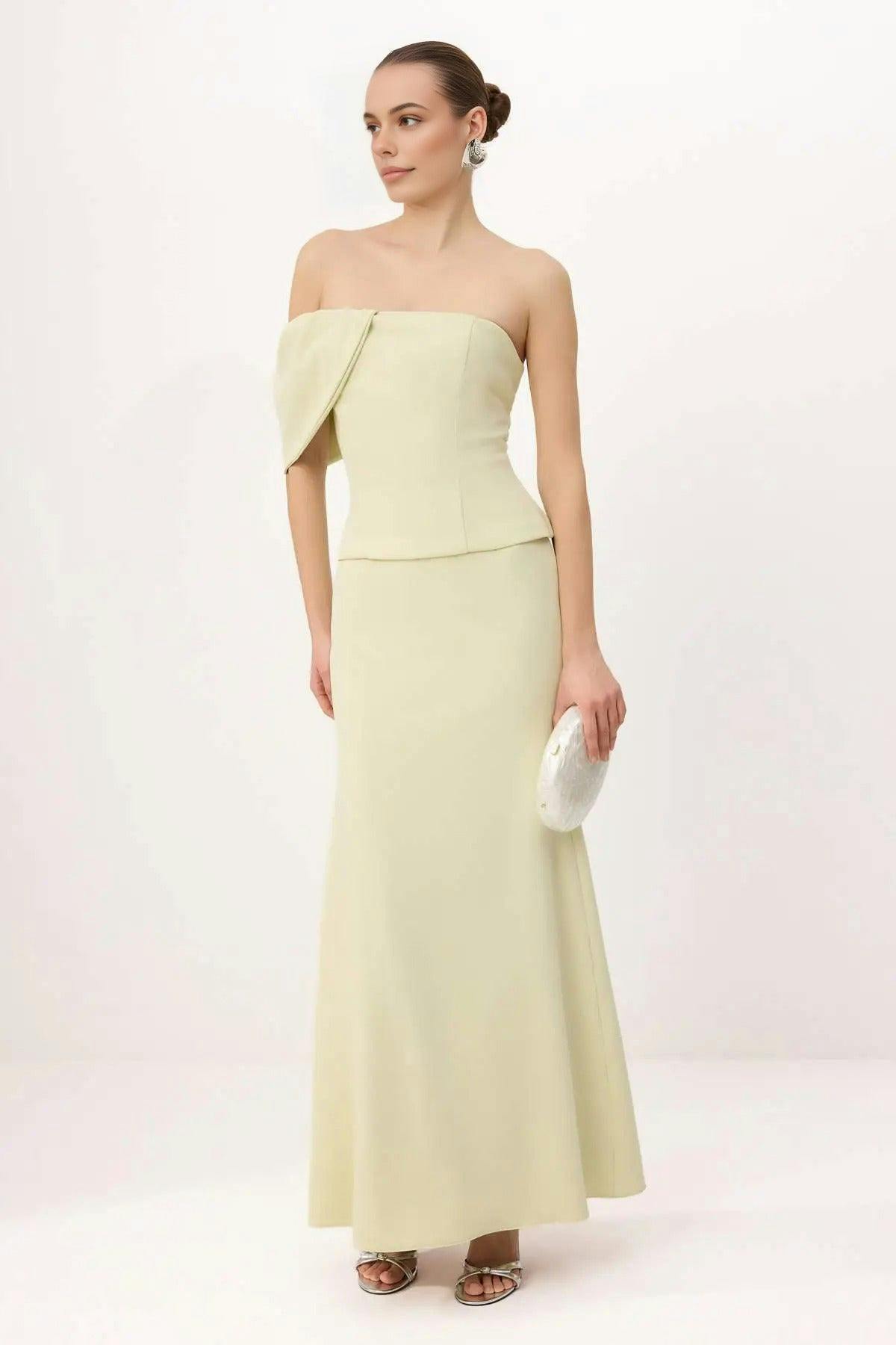 Wovcor Strapless Woven Finike Maxi Evening Dress - Lemon - 8