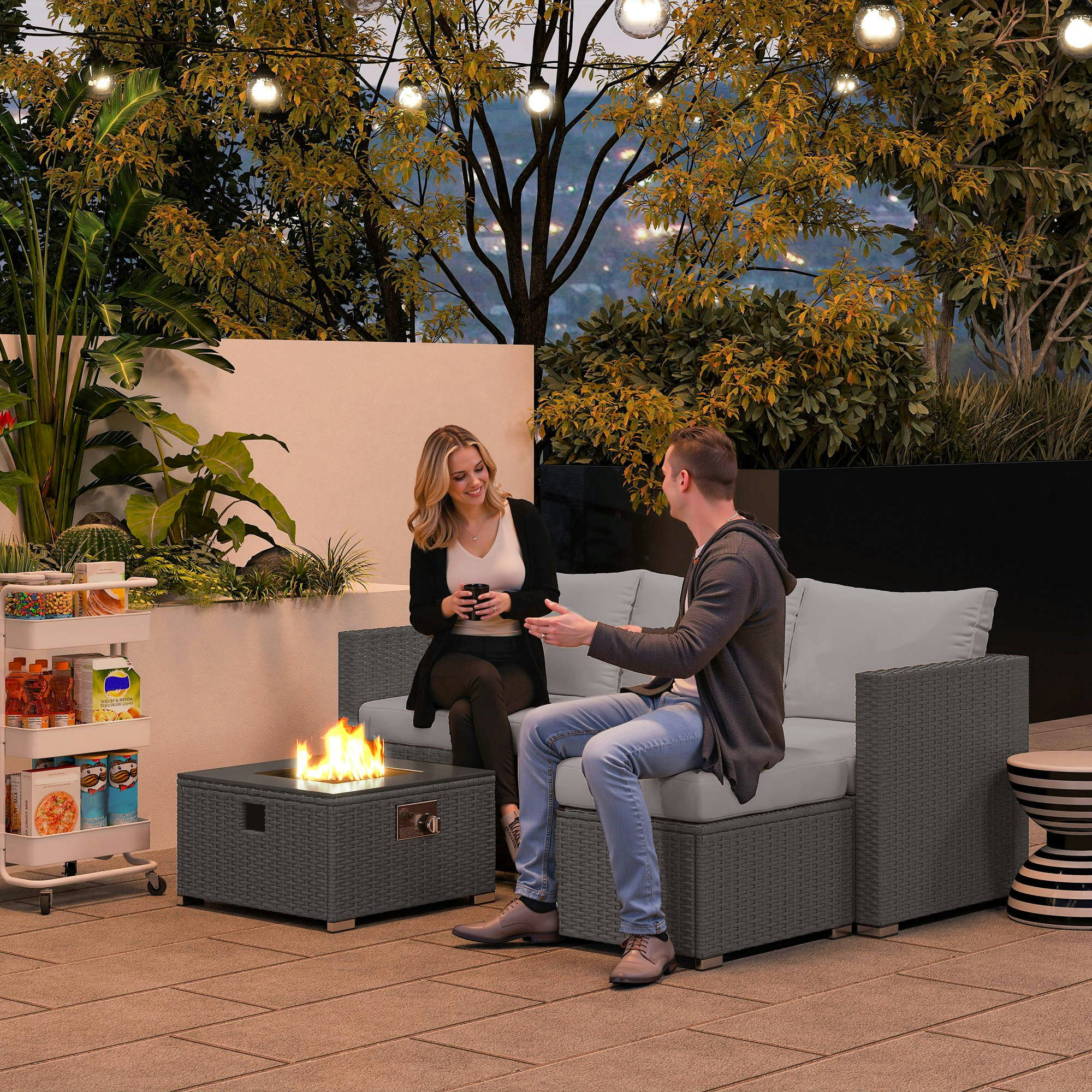 Rackhams Grey 4 Seater Rattan Sofa Set With Footstool Thick Cushions