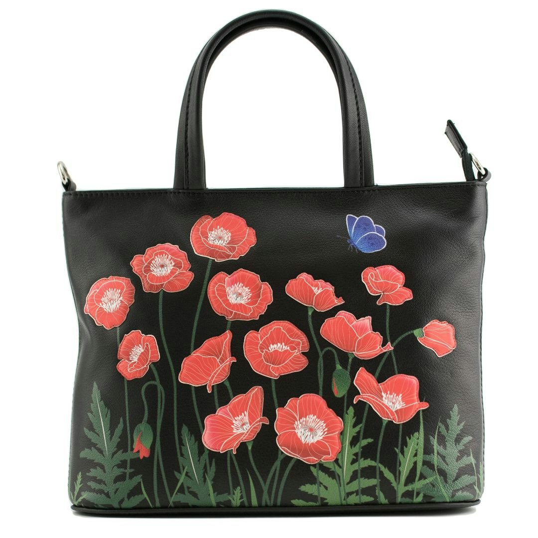 Mala Leather Black Poppy Multiway Floral Leather Grab Bag