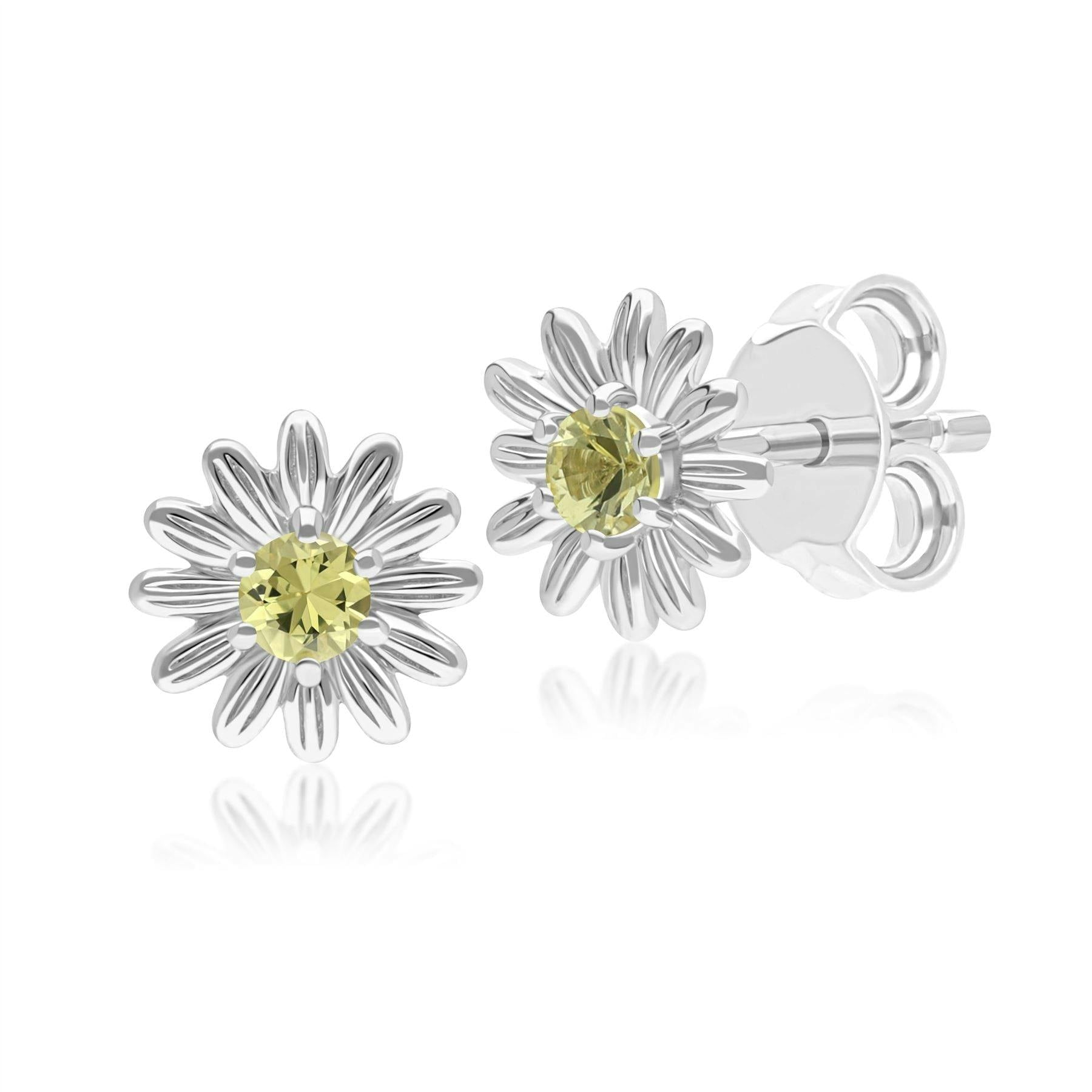 Gemondo Yellow/White/Gold Gardenia Daisy Sapphire Floral Halo Flower Stud Earrings In Solid 9Ct