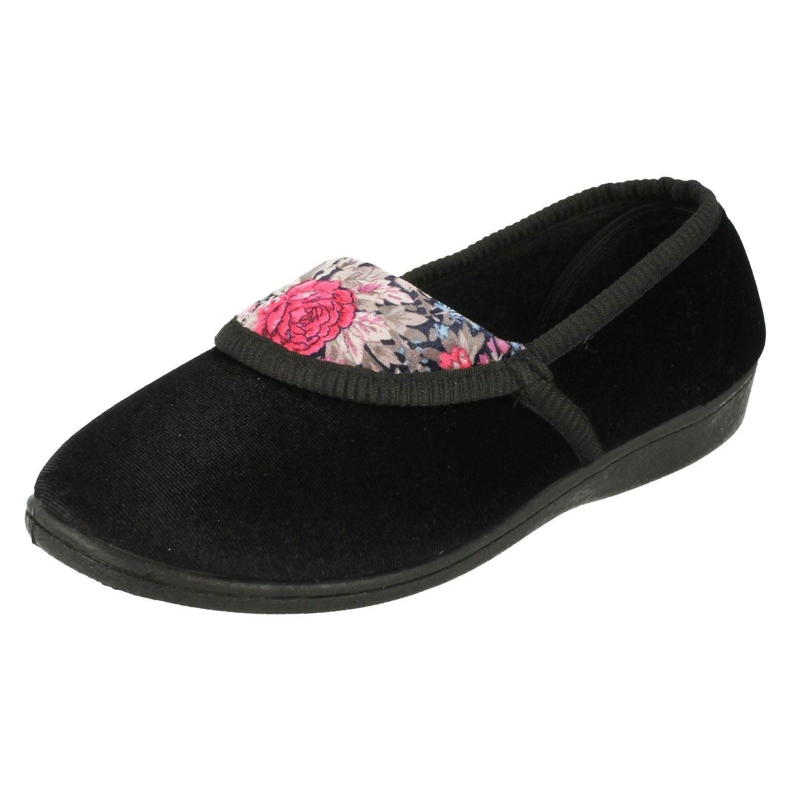 Spot On Women's Black Floral Pattern Slippers - Uk 4