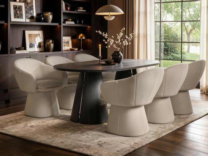 Rackhams Black/Beige Ebony Extendable Dining Set With Sylvia Chairs - 6