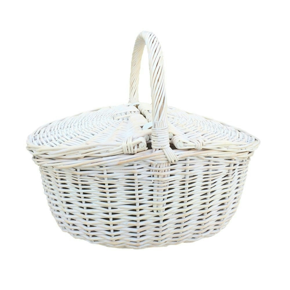 Rackhams White Wash Finish Oval Wicker Shopping Basket