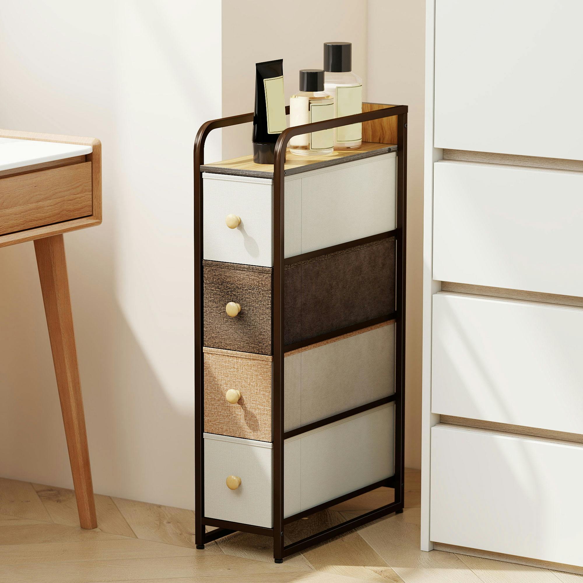 Rackhams Brown 4-Drawer Storage Organiser Unit With Steel Frame, Mixed