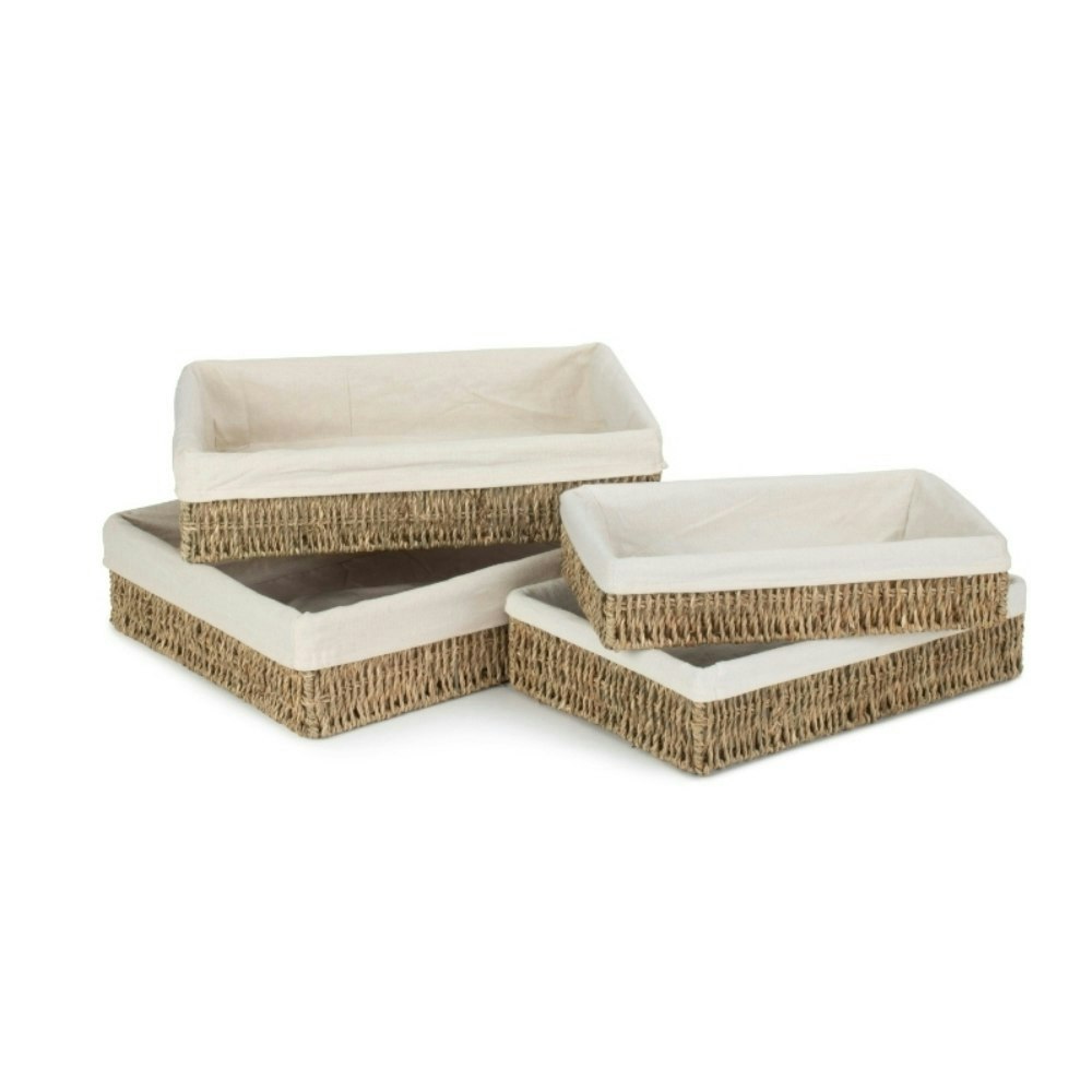Rackhams Red/Green Lined Rectangular Seagrass Serving Tray - Set Of 4