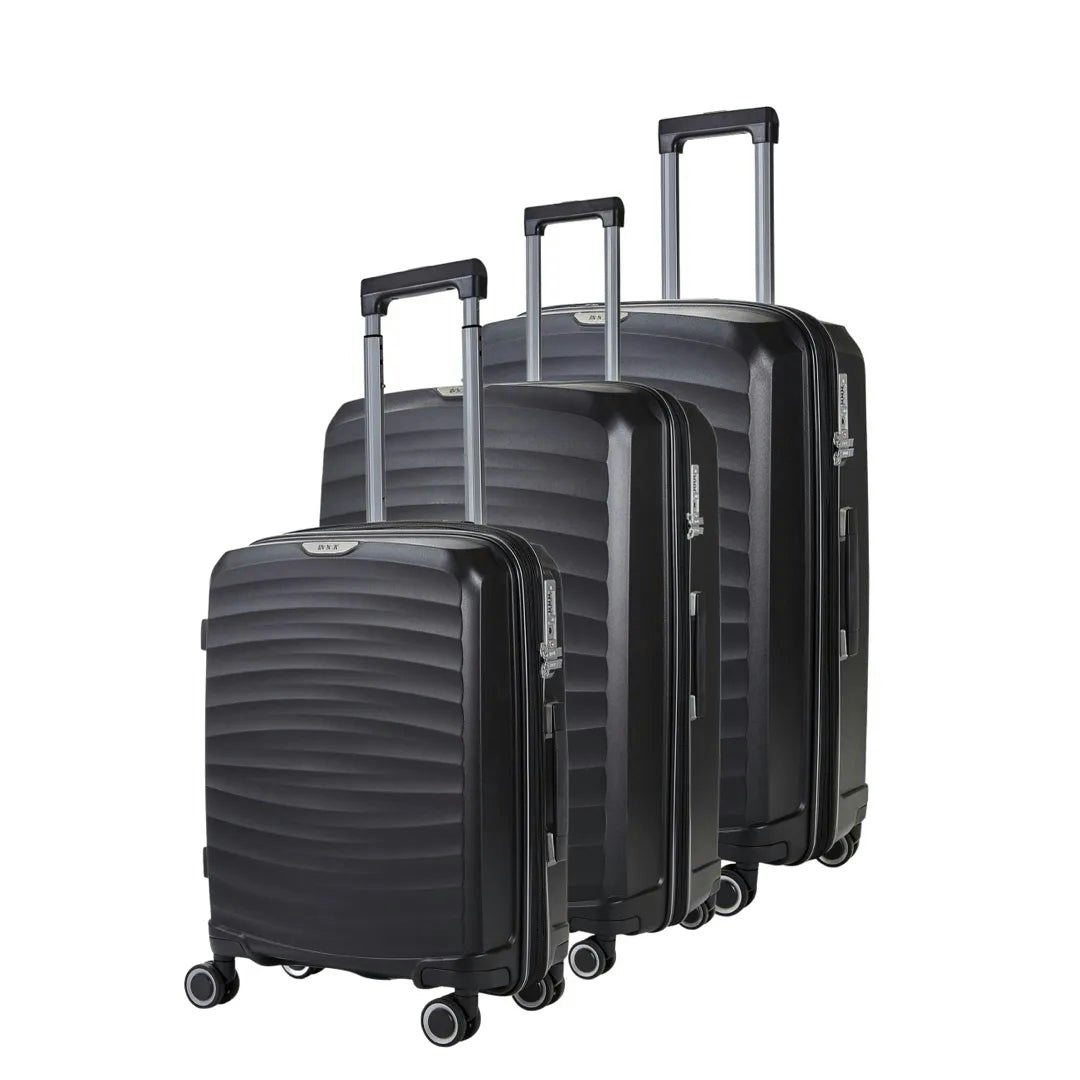 Rock Black Sunwave - Suitcase Expandable Hard-Shell 4 Spinner Wheels - 3-Set