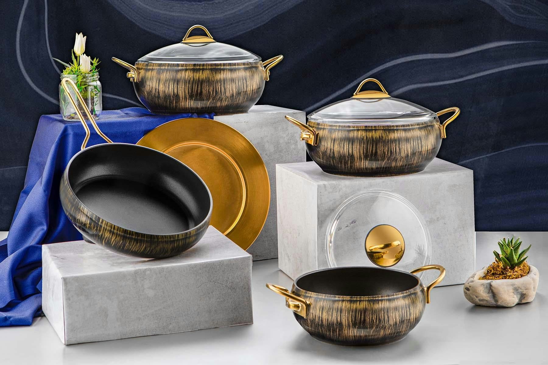 Rozi Gold Alize Collection 7-Piece Non-Stick Granite Cookware Set (Gold)