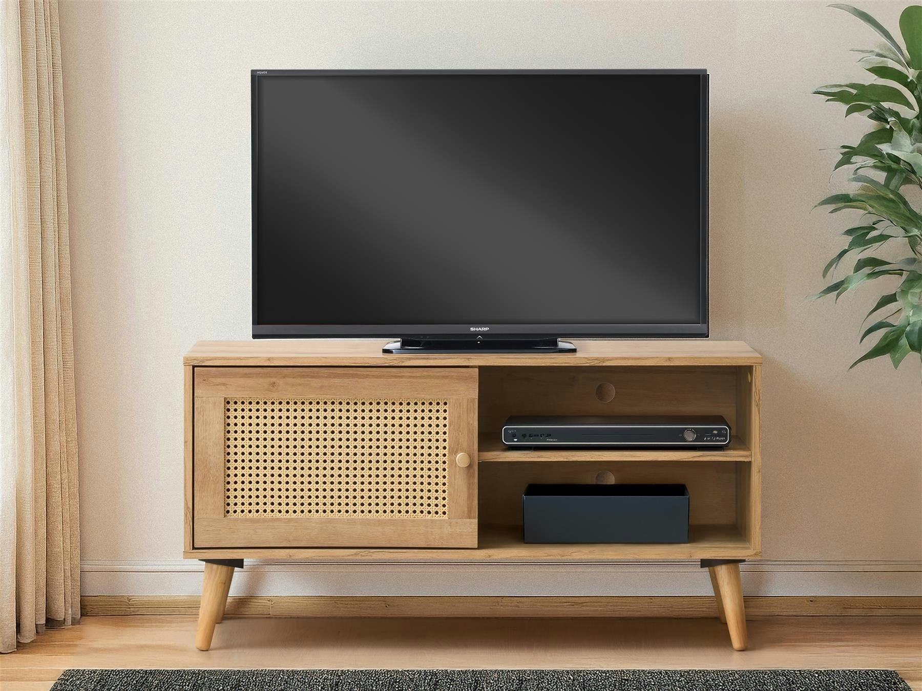 Rackhams Manila Rattan 1 Door Small Tv Unit - Oak And Pvc Rattan
