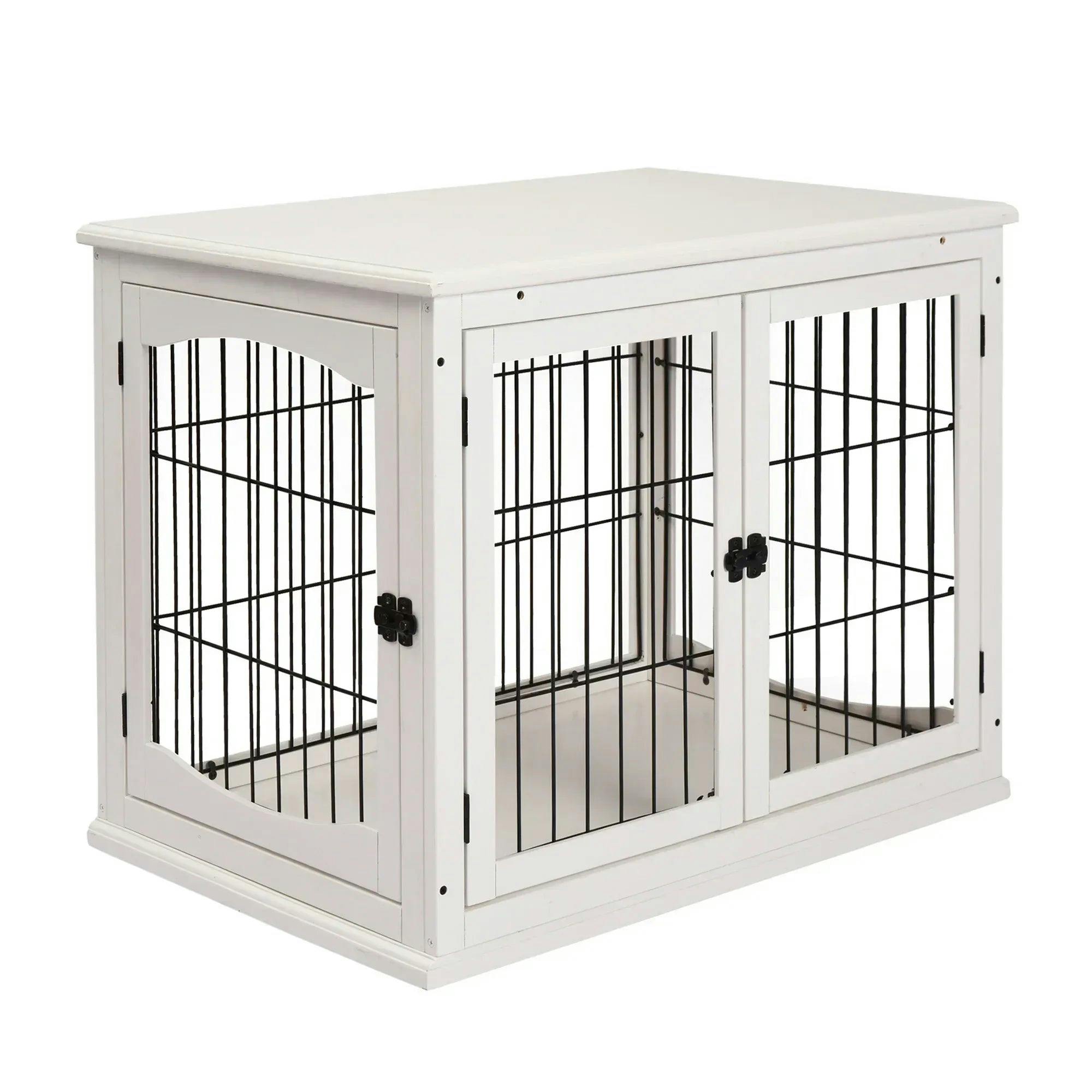 PawHut 66cm Indoor Pet Cage - White - Metal Wire - MDF Frame - 3 Doors - Image 5