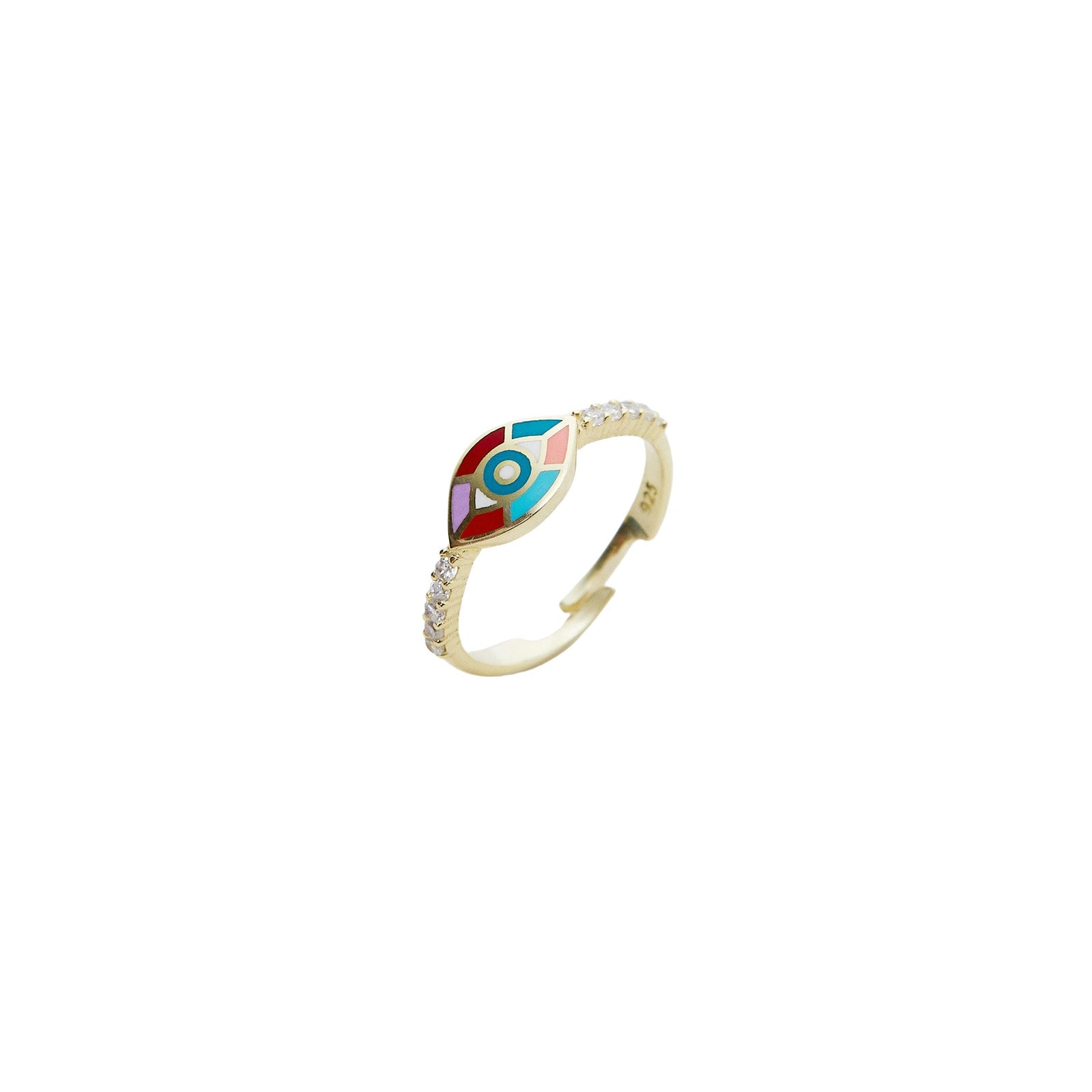 Spero London Silver Enamel Five Color Evil Eye Sterling Signet Ring