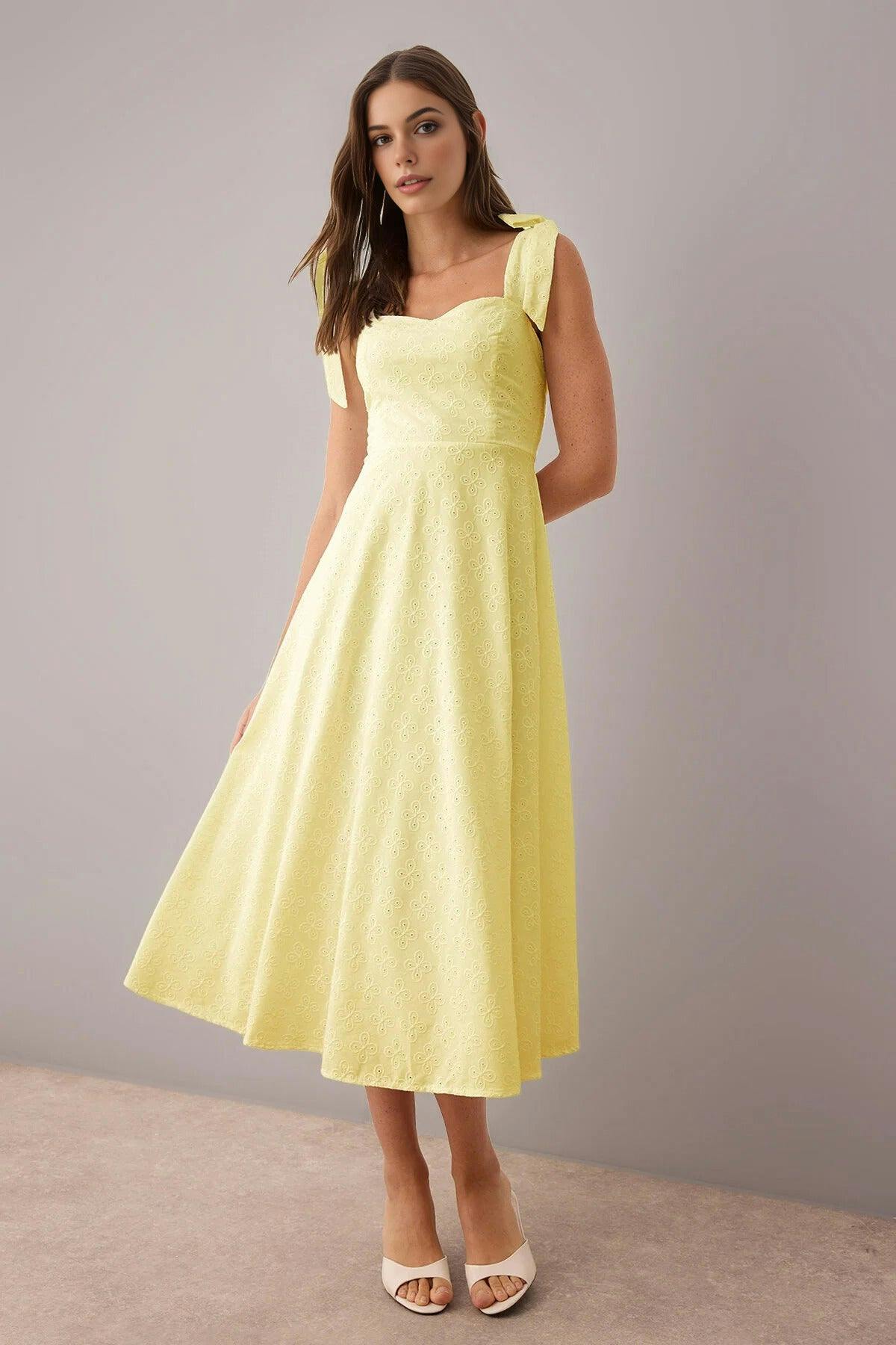 Wovcor Yellow Brode Skater Maxi Woven Dress - 14