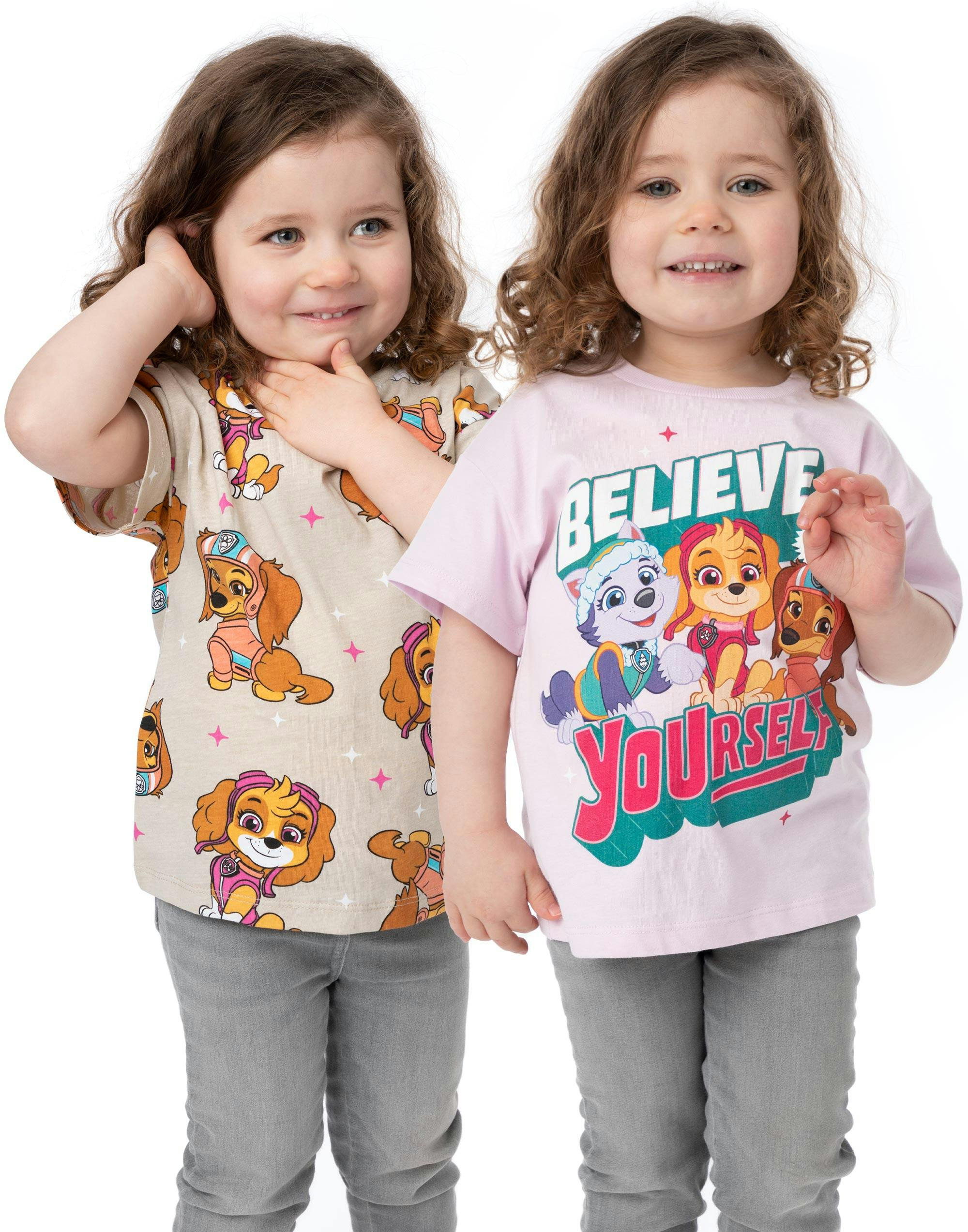 Vanilla Underground Girls Beige/Purple Paw Patrol Multicoloured Believe In Yourself Multi-Character Print Multi-Pack Of 2 Short-Sleeved T-Shirts - 2-3 Years