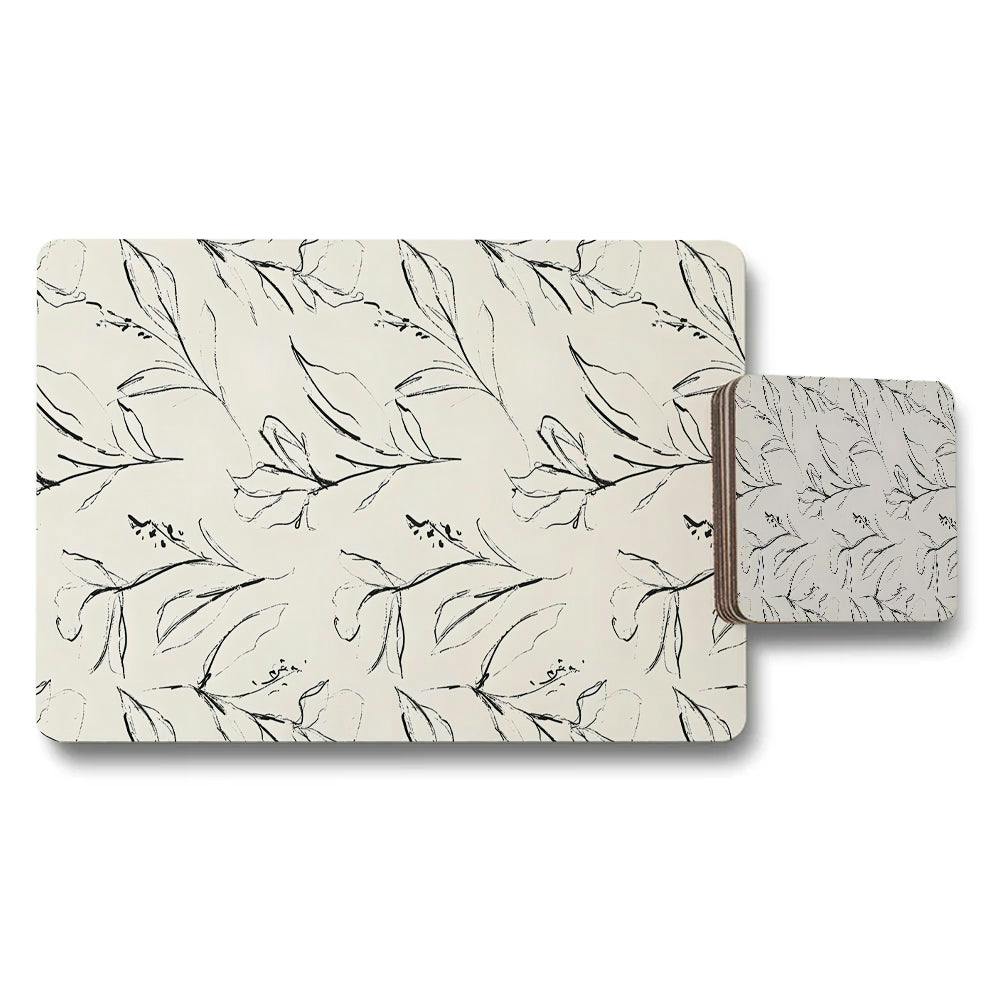 Rackhams Beige Leaf Pattern Placemat And Coaster Set For Dining Table