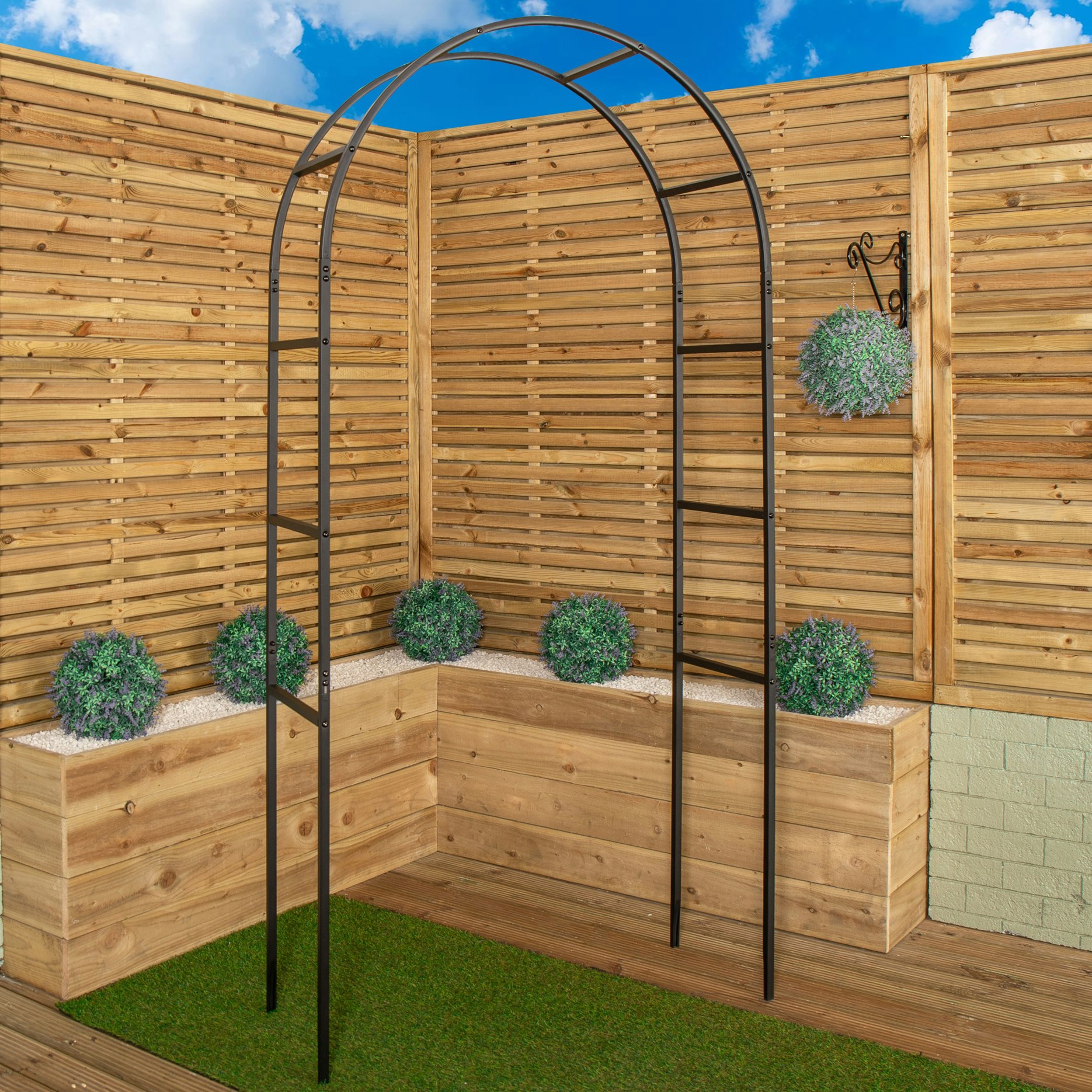 Rackhams Black Tom Chambers Powder Coated Classic 228Cm X 110Cm Metal Steel Garden Flower Arch
