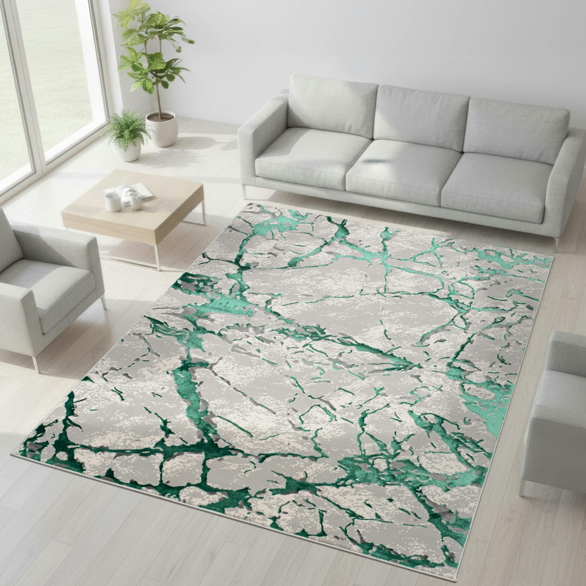 Rackhams Light Venice Modern Shimmer Rug - Emerald - 200Cm X 290Cm (6.5Ft X 9.5Ft)