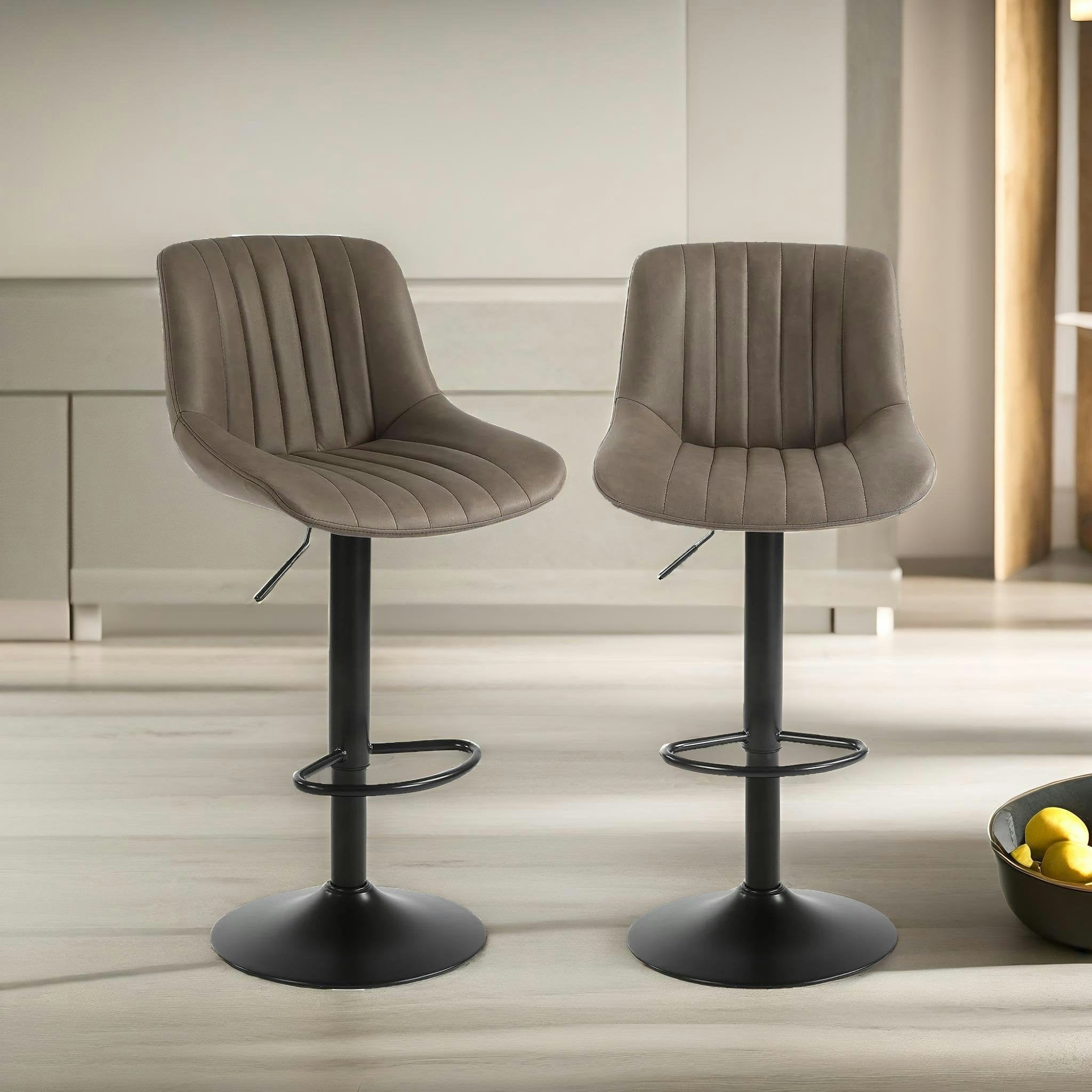 Rackhams Brown 2Pc Height Adjustable 360 Pu Leather Swivel Bar Stools Set