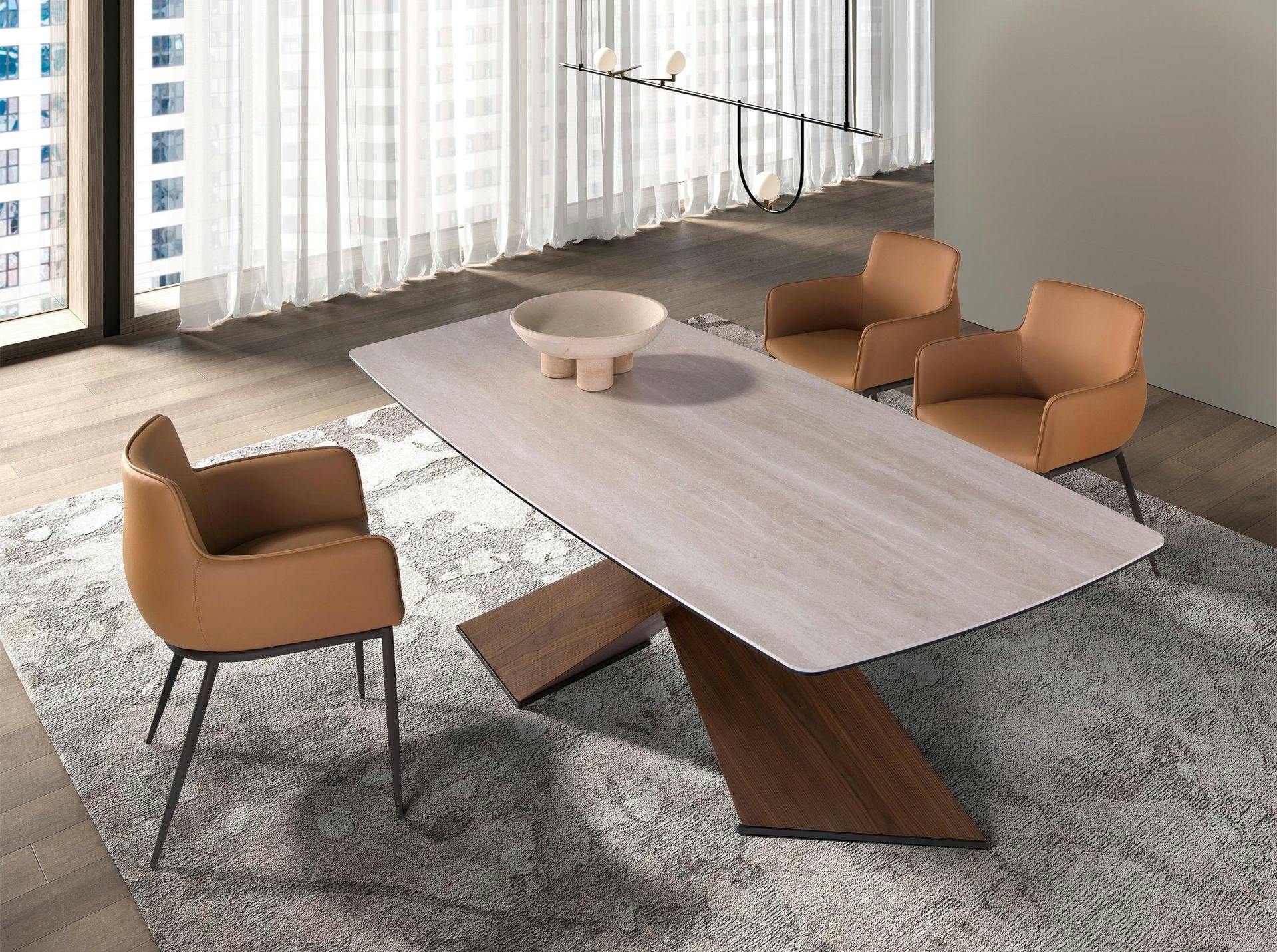 Angel Cerdá Oval Dining Table With Barrel-Shaped Porcelain Marble And Walnut Top 1175