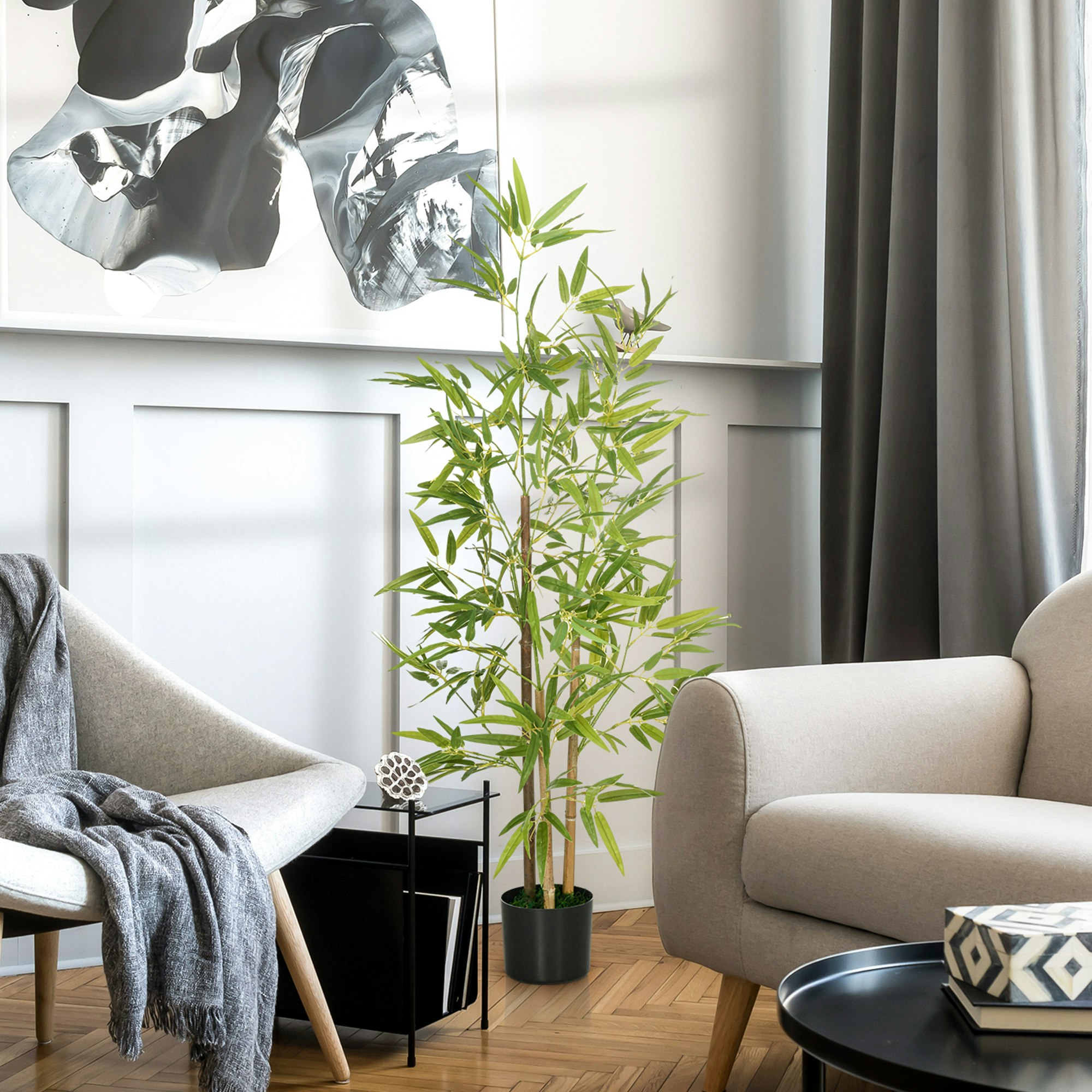 HOMCOM Artificial Bamboo Tree - 120cm Height - Green - Realistic PE Leaves - Pot Included - Image 7