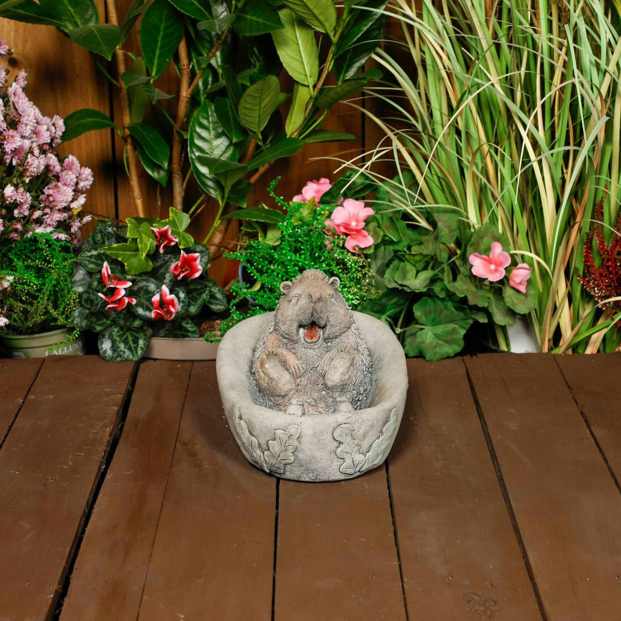 Rackhams Light Adorable Stone Cast Bathing Hedgehog Garden Ornament