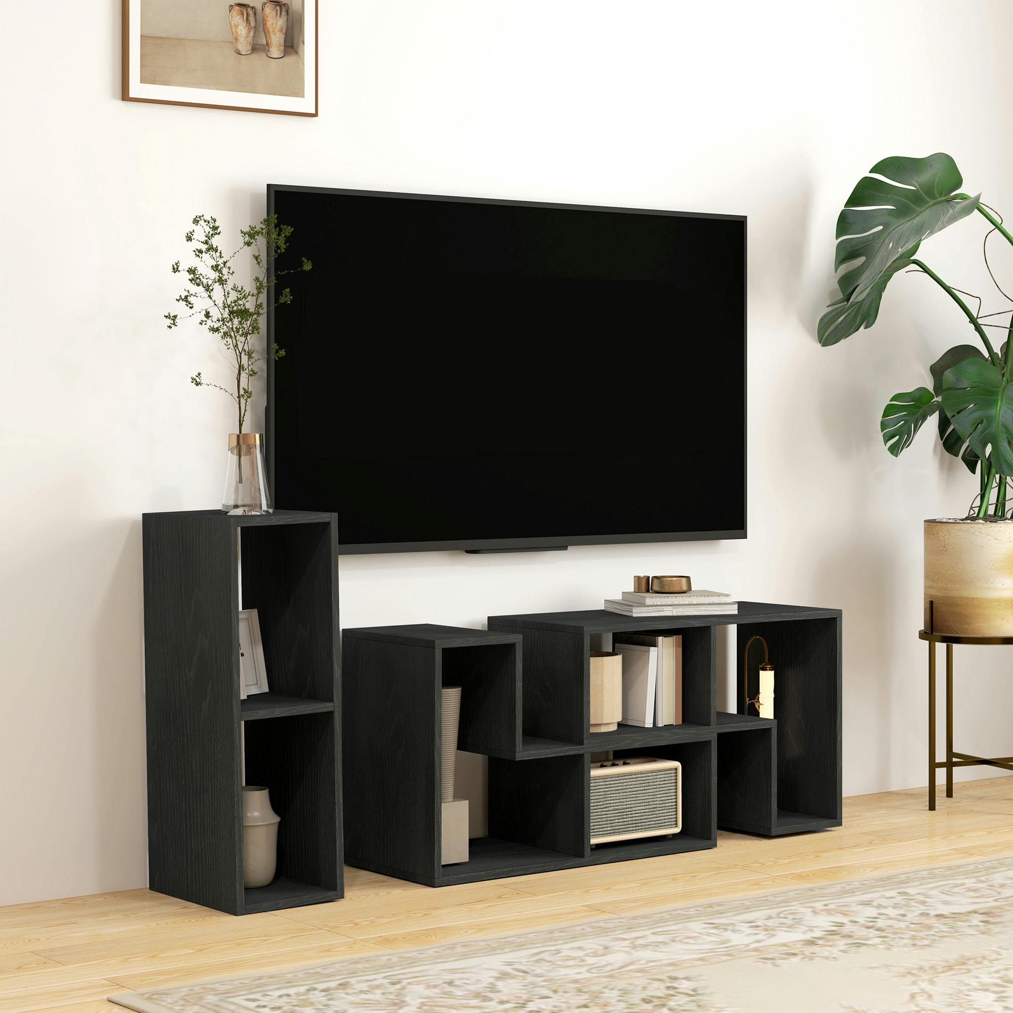Rackhams Black Tv Unit For Tvs Up To 75 Inches, Free Combination Tv Stand,