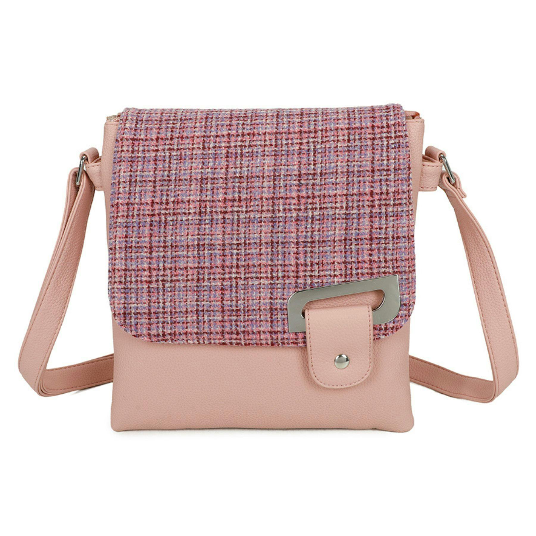 Love Emvy Pink/Purple Tartan Crossbody Bag Made With Harris Tweed - With Front