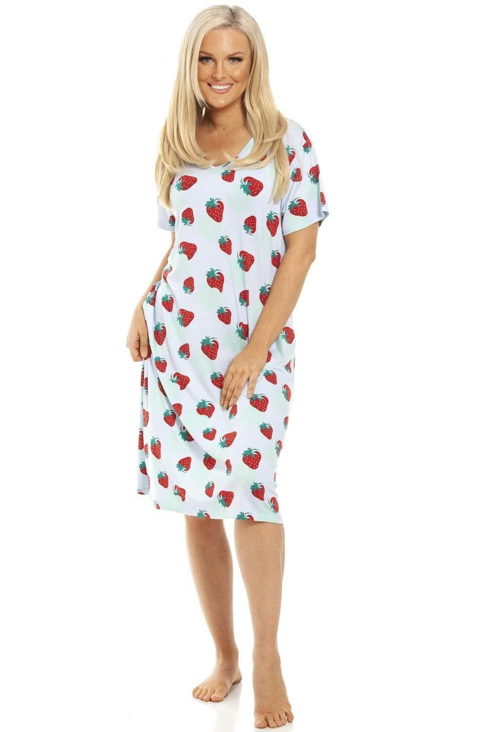 Camille Women's Blue Short Sleeve Knee Length Nightdress - 18-20