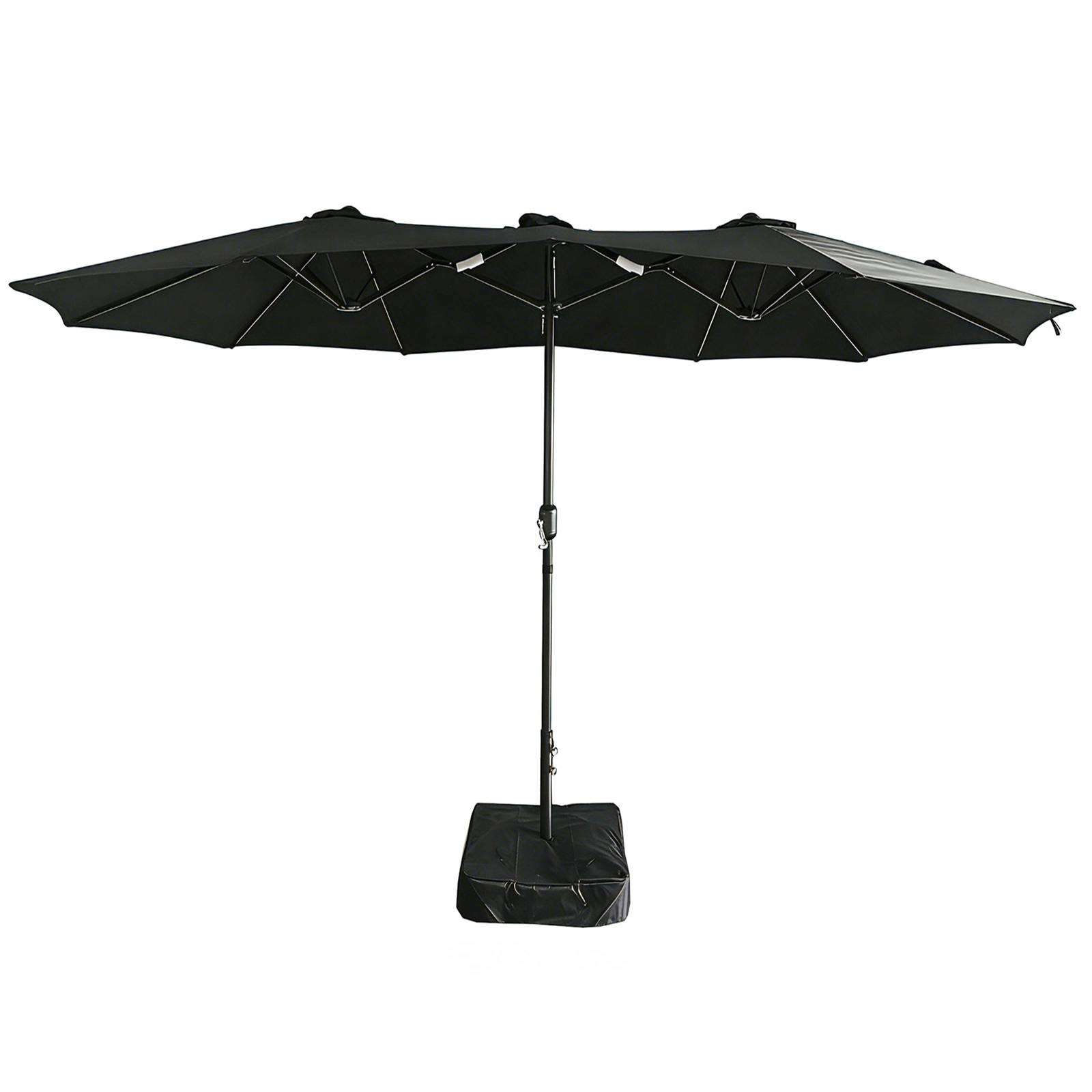 Rackhams Black 4.6M Patio Parasol Large Double Sided Garden Umbrella Crank Handle Base