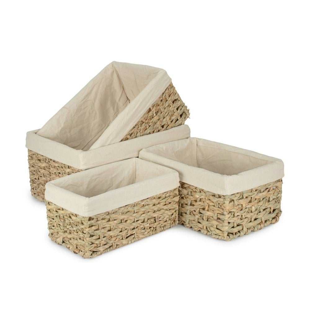 Rackhams White Thatch Grass Woven Storage Basket With Cotton Lining - Small