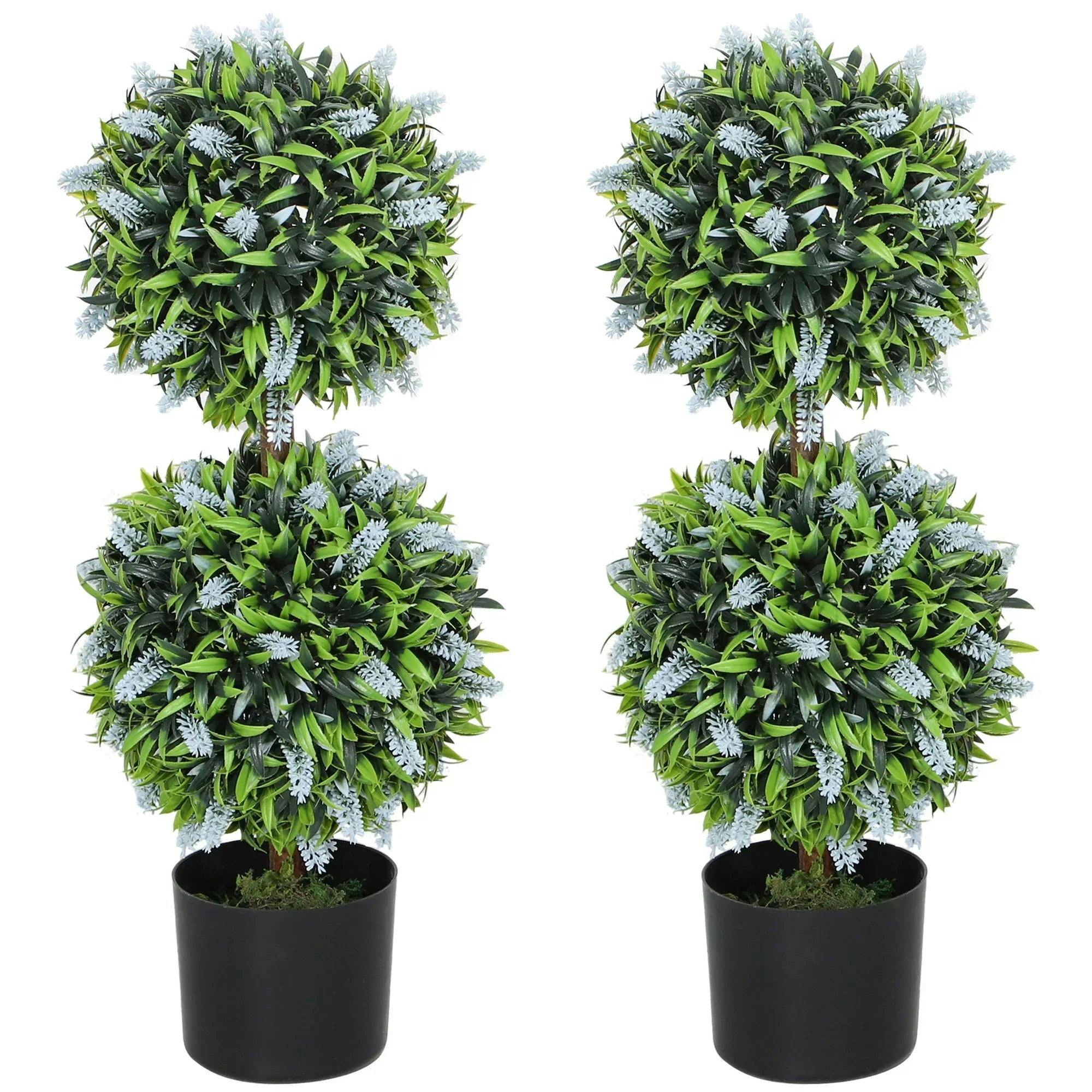 Homcom Unisex Blue Set Of Potted Artificial Plants With Lavender Flowers In Size 2 - Image 4