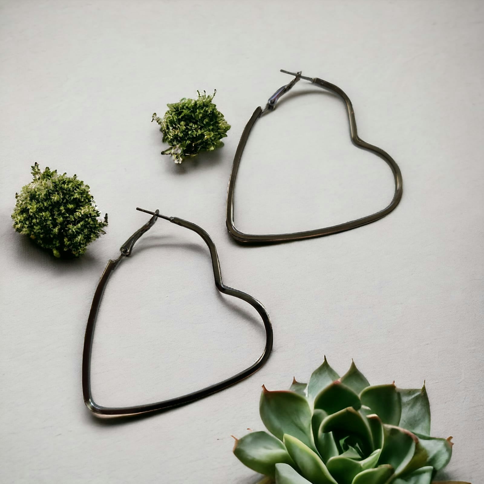 The Colourful Aura Women's Black Boho Large Heart Geometric Hoop Earrings In - Image 5