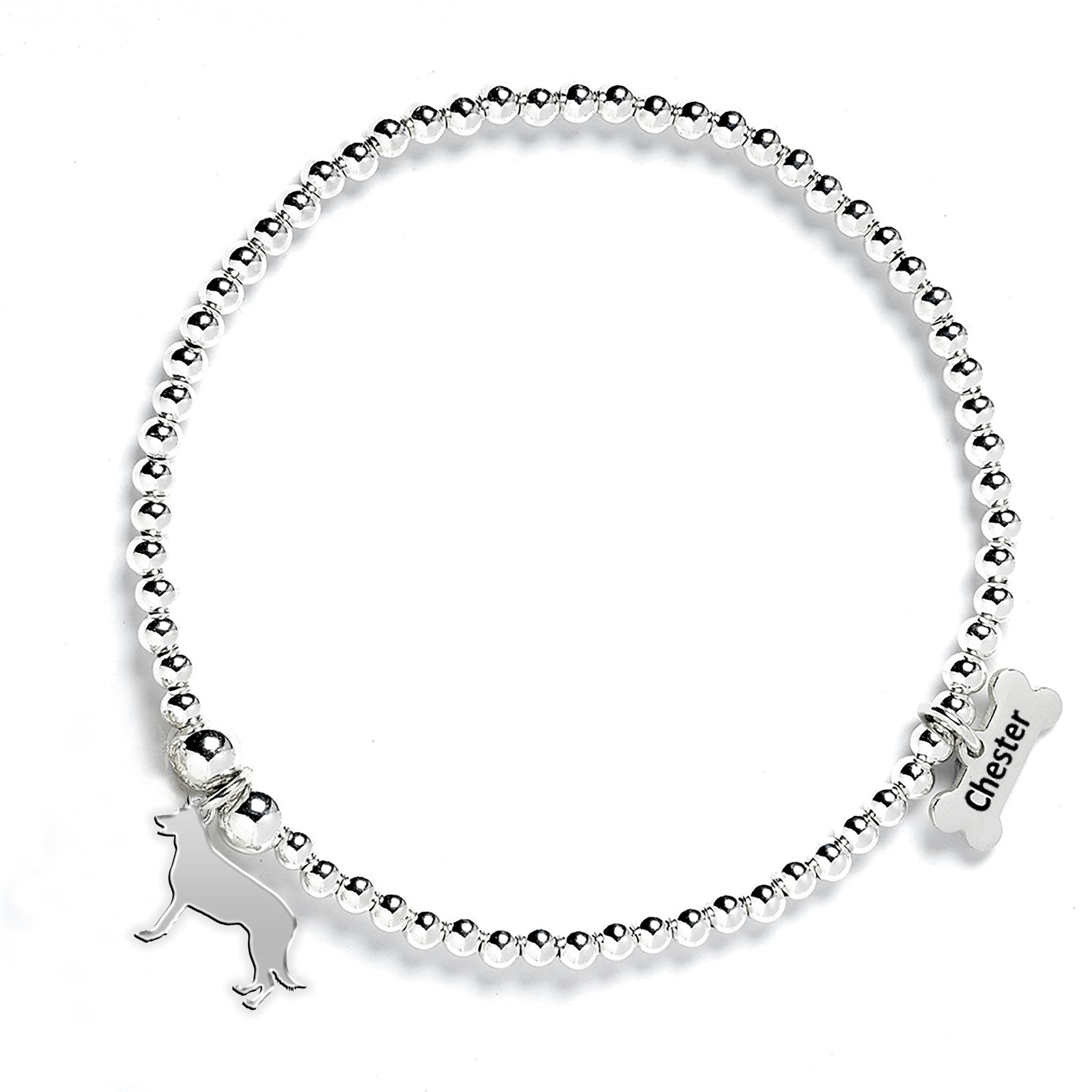 Mylee London Silver Belgian Shepherd Dog (Groenendael) Silhouette Ball Bead Bracelet - Personalised - No