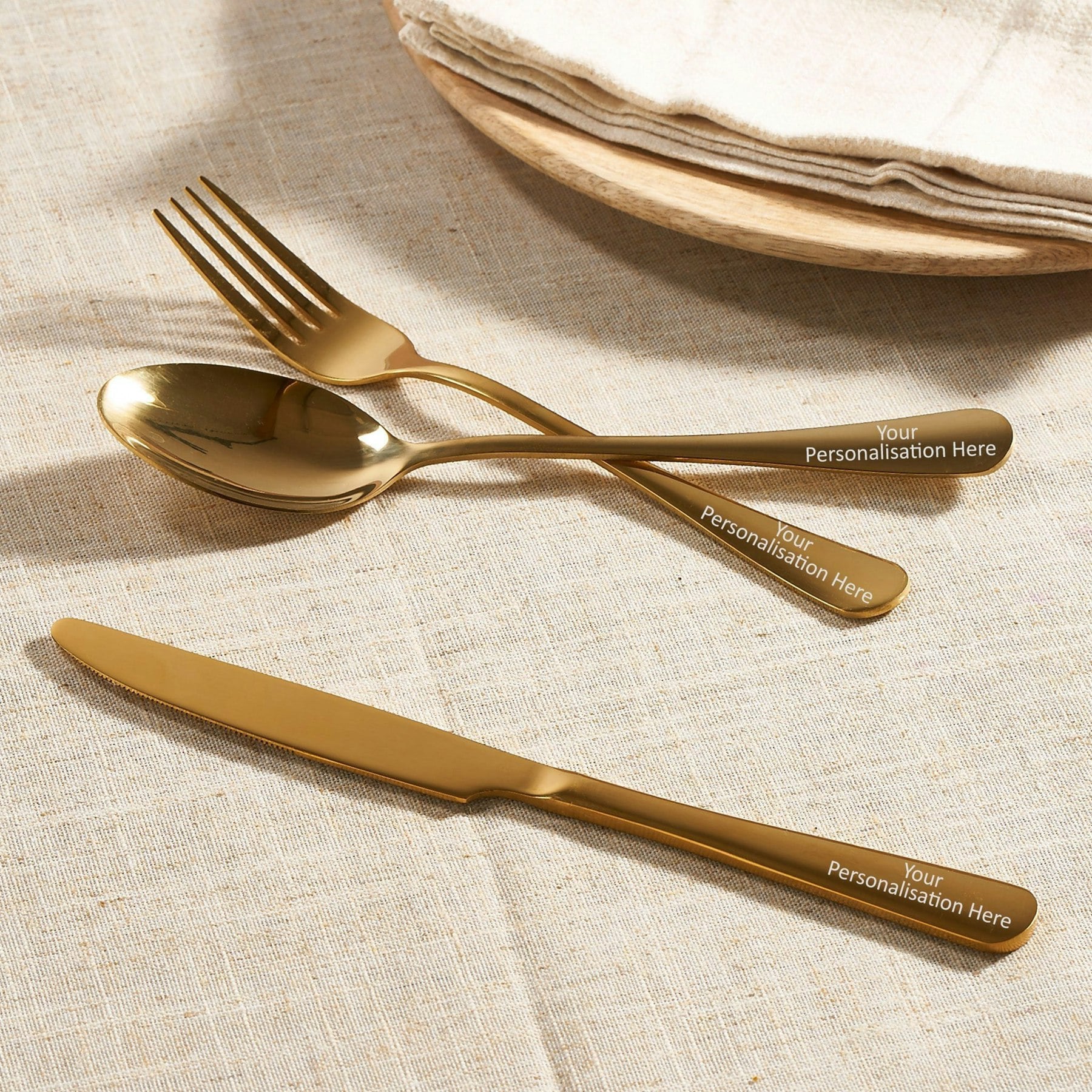 Mylee London Gold Personalised Stainless Steel 3 Piece Cutlery Set - No