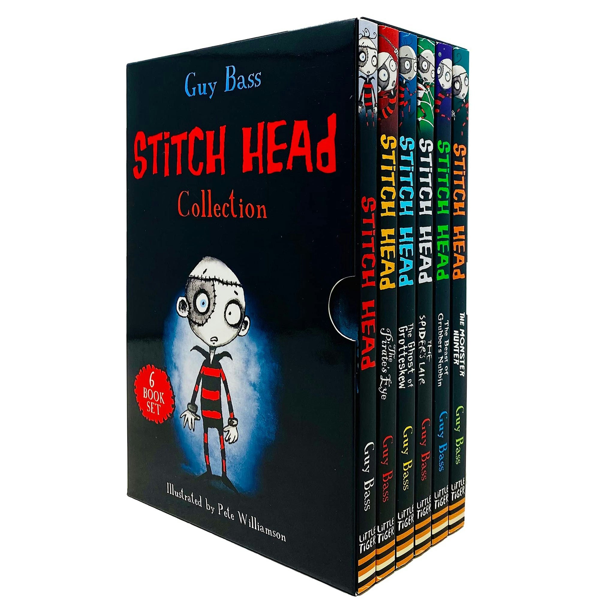 Little Tiger Stitch Head 6 Book Set By Guy Bass (Stitch Head, Pirate's Eye, Ghost Of Grotteskew, Spider's Lair)