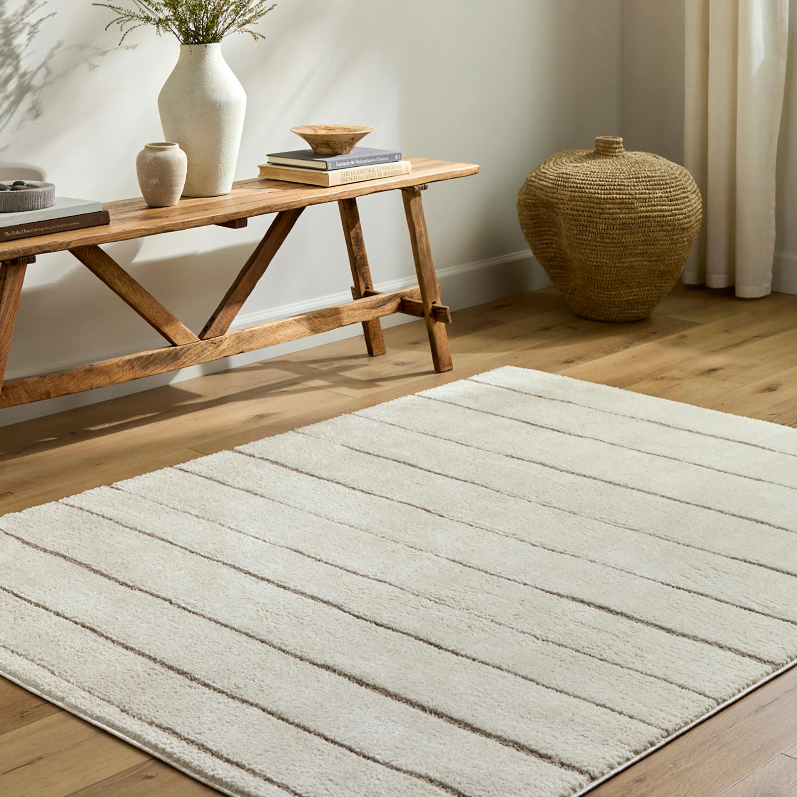 Livabliss Ivory Our Pnw Home Cascade-Modern Taupe Graphic High Pile Rug - 200 X 275 Cm